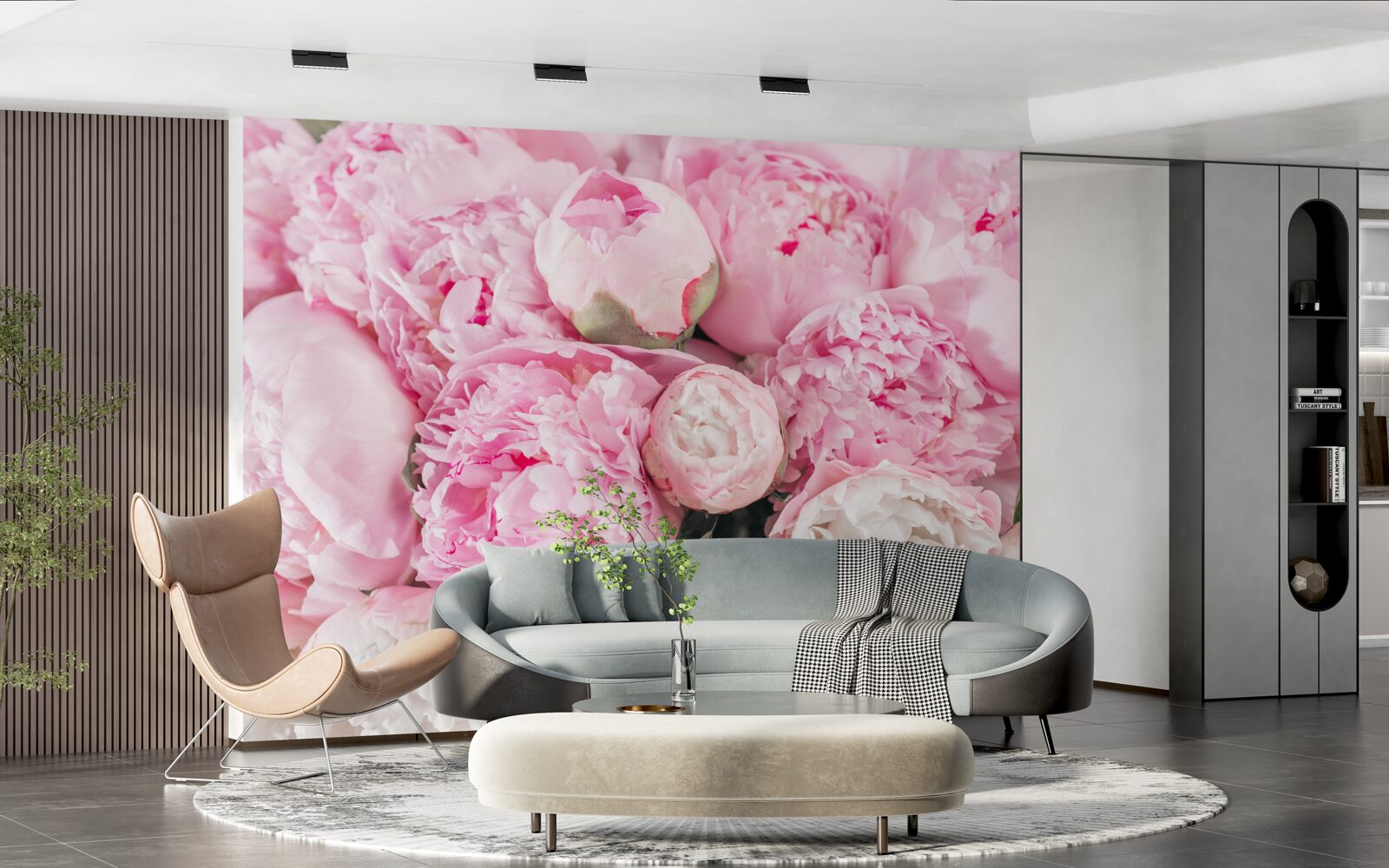Papier peint belles pivoines roses