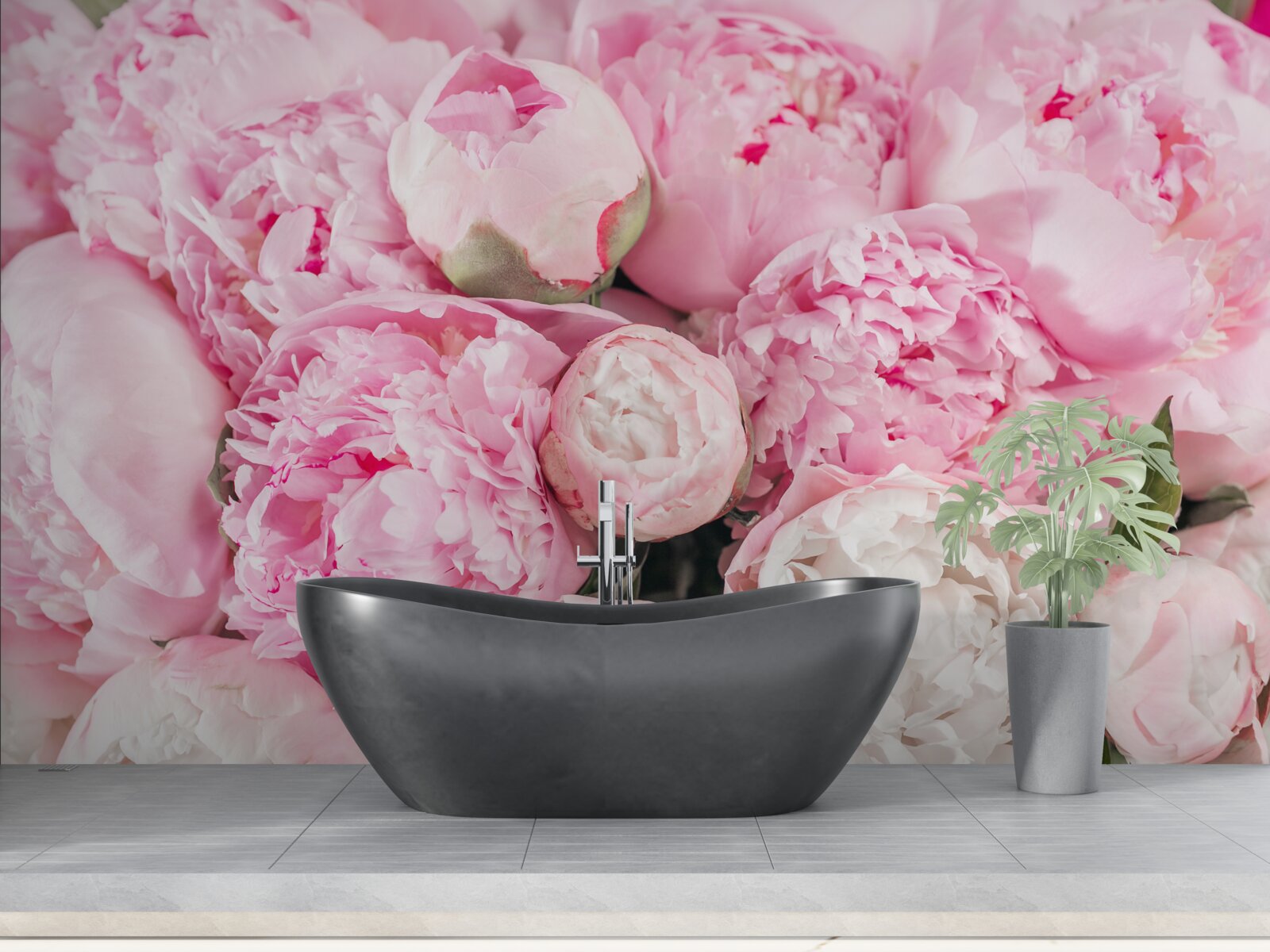 Papier peint belles pivoines roses