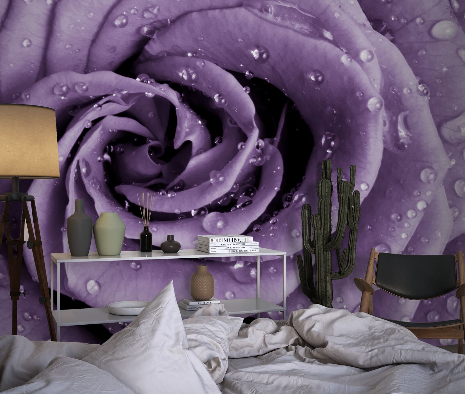 Papier peint rosée du matin sur une rose violette