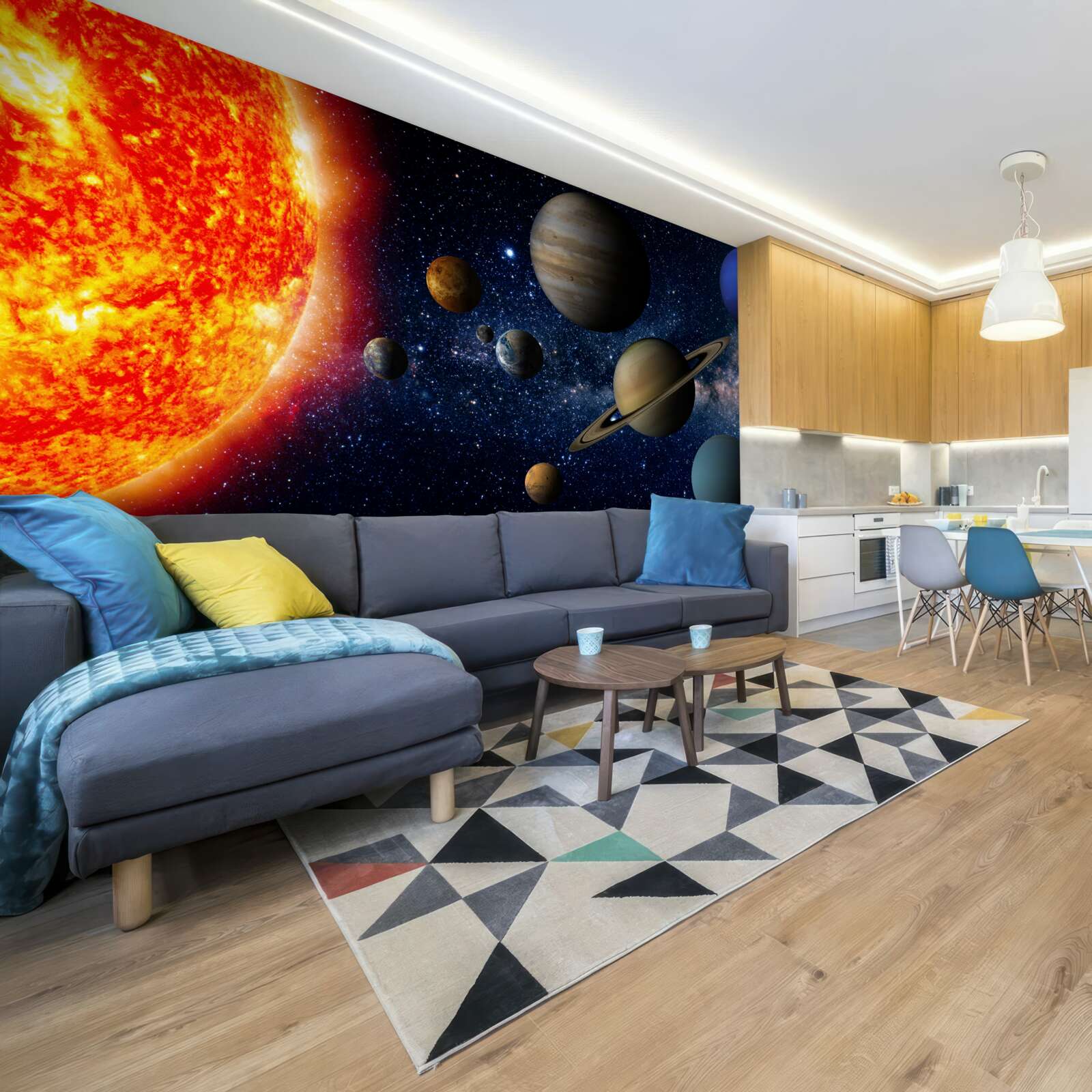 Papier peint les planètes et le soleil dans l'univers
