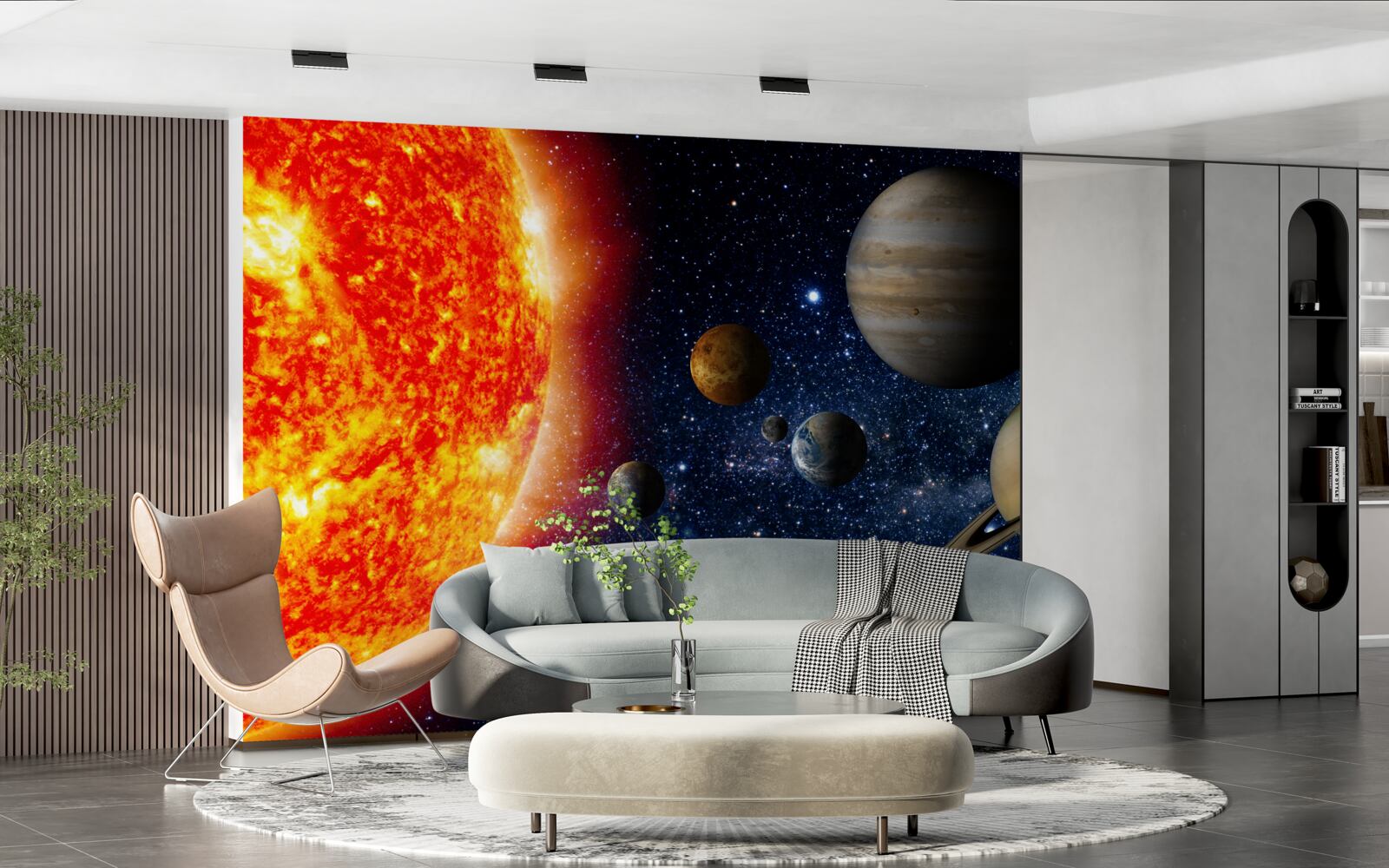 Papier peint les planètes et le soleil dans l'univers