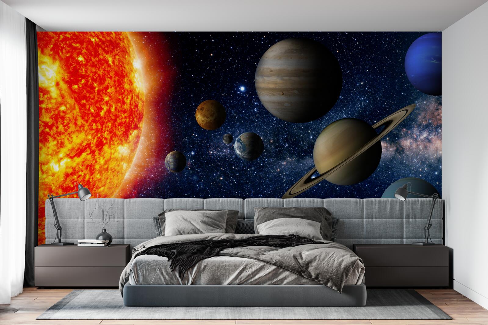 Papier peint les planètes et le soleil dans l'univers