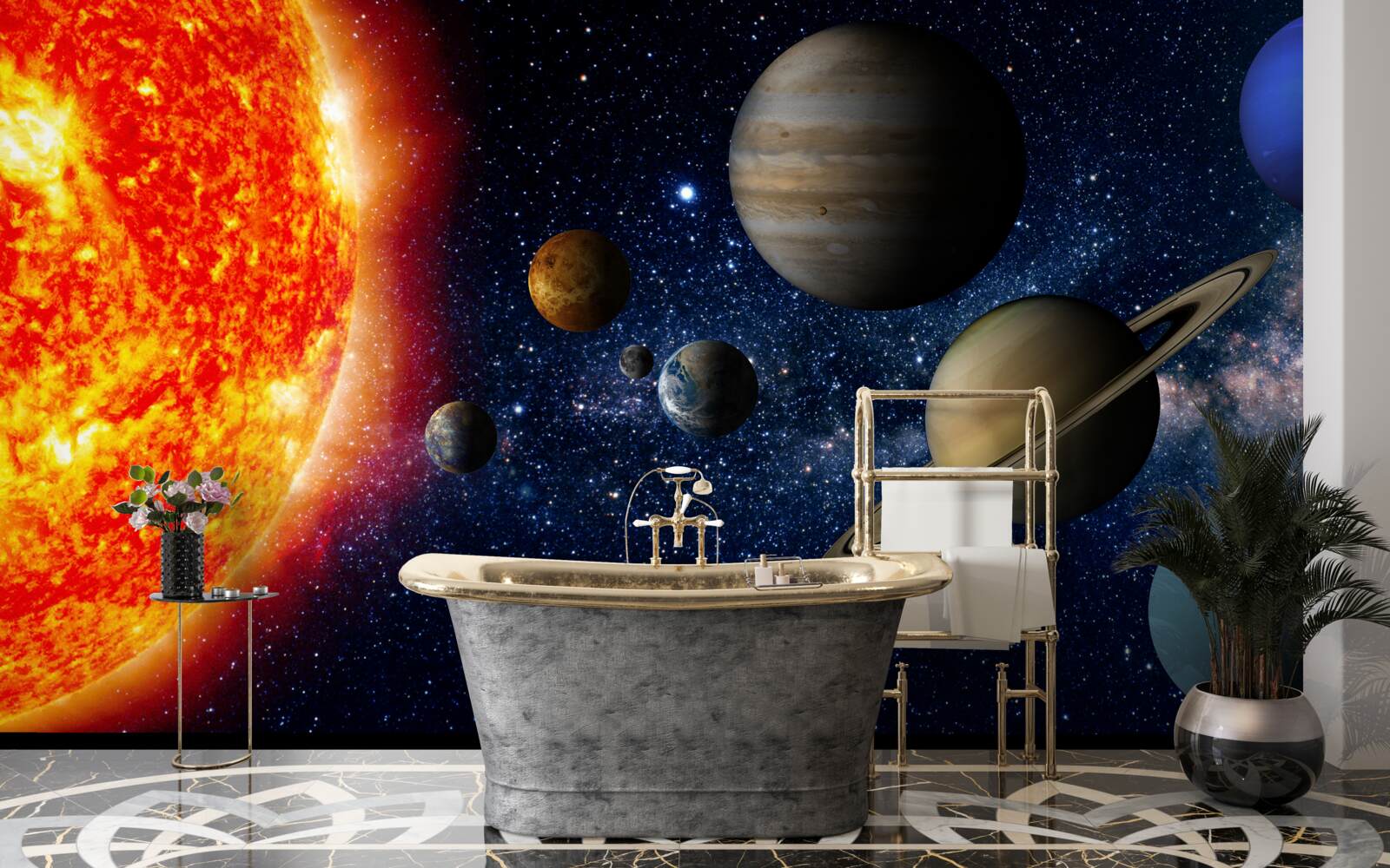 Papier peint les planètes et le soleil dans l'univers