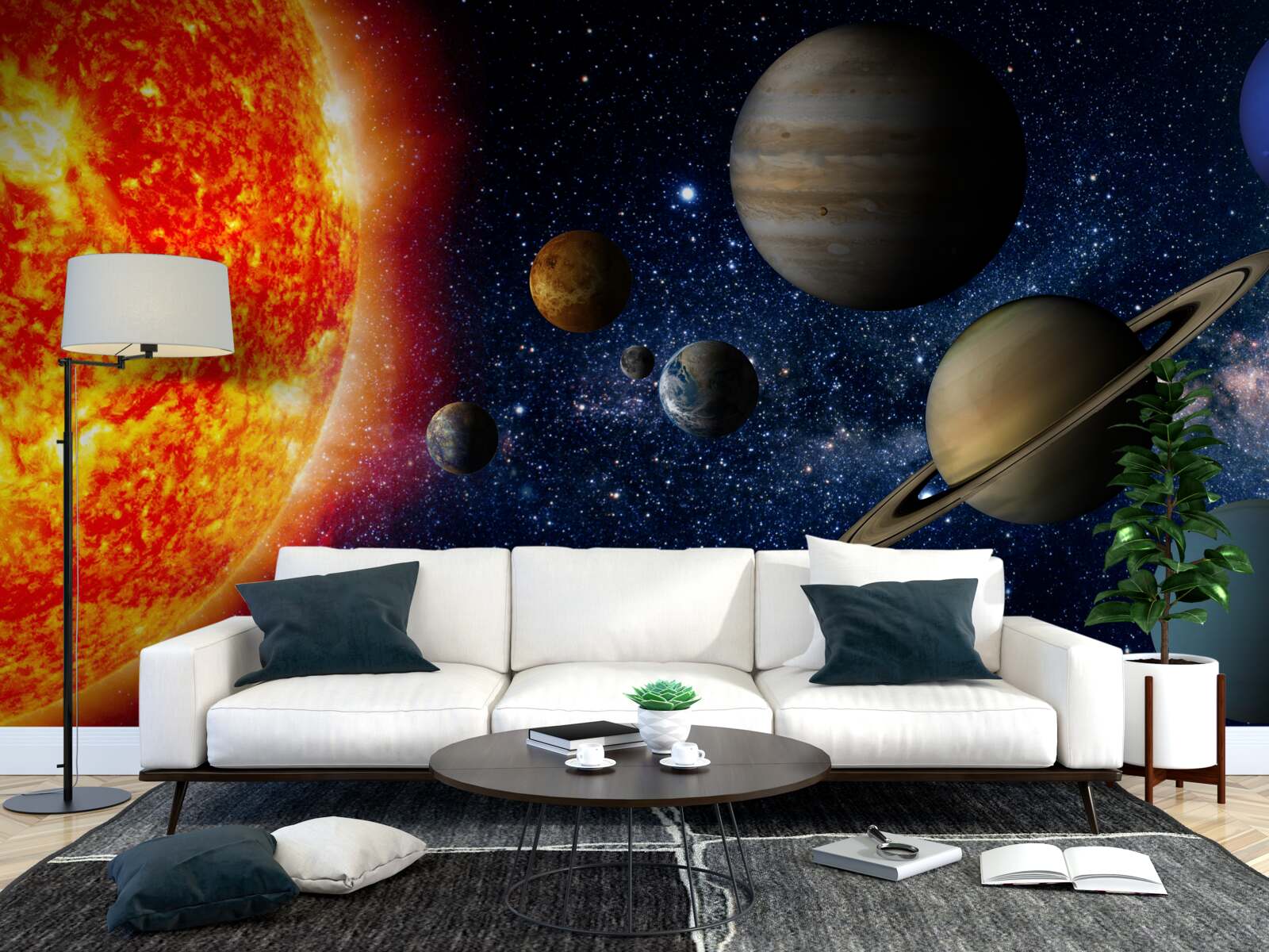 Papier peint les planètes et le soleil dans l'univers