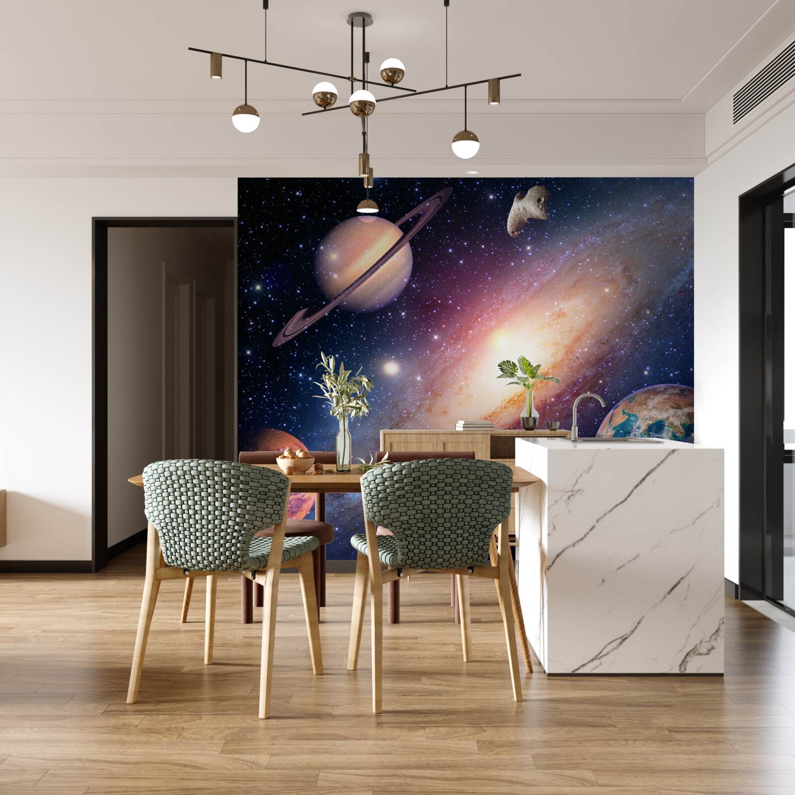 Papier peint planètes, dont la Terre, dans notre galaxie