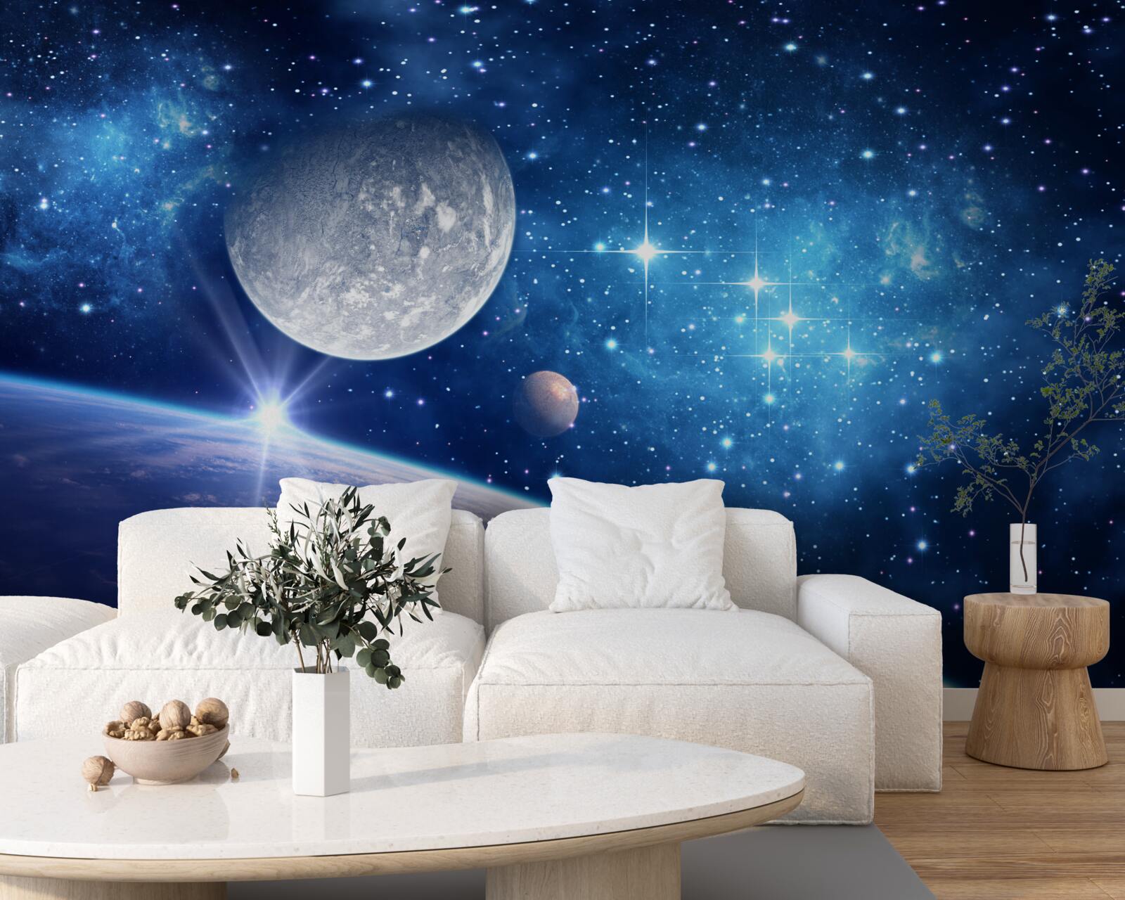 Papier peint la lune est à l'arrière-plan et la terre au premier plan