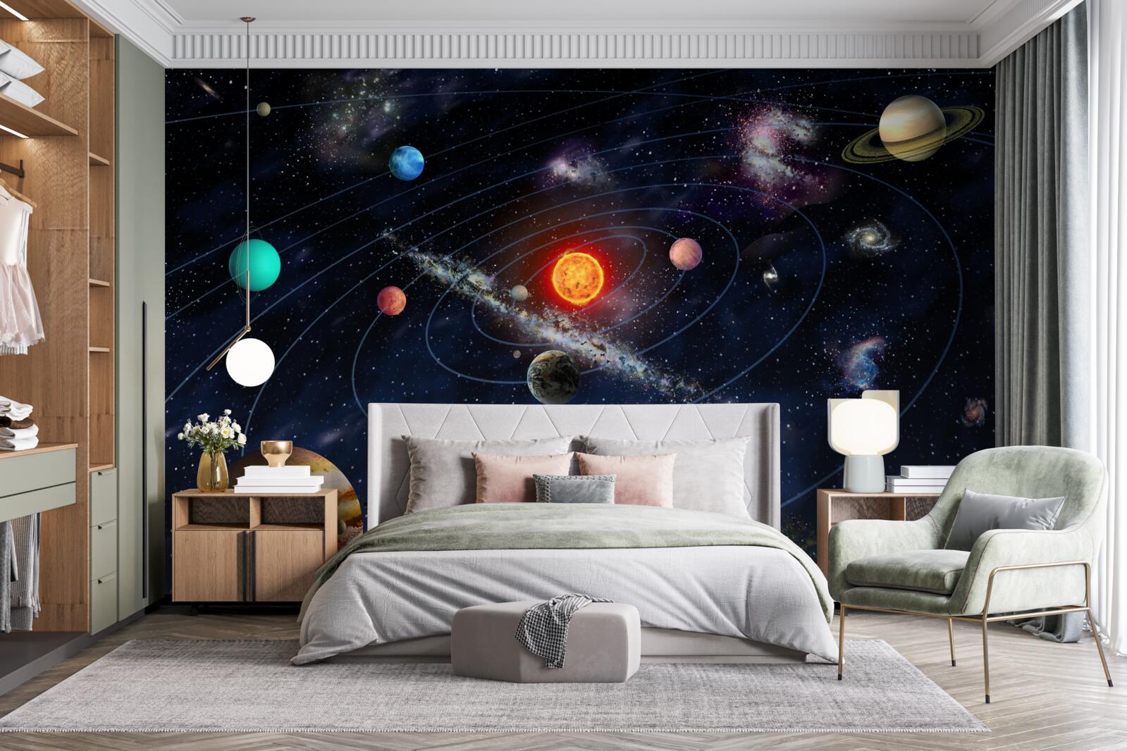 Papier peint Trajectoire des planètes de l'espace galactique