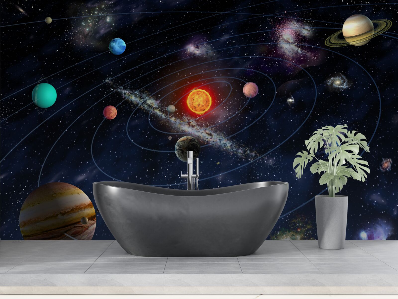 Papier peint Trajectoire des planètes de l'espace galactique