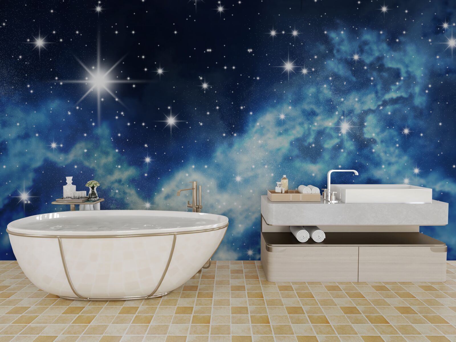 Papier peint ciel bleu parsemé d'étoiles