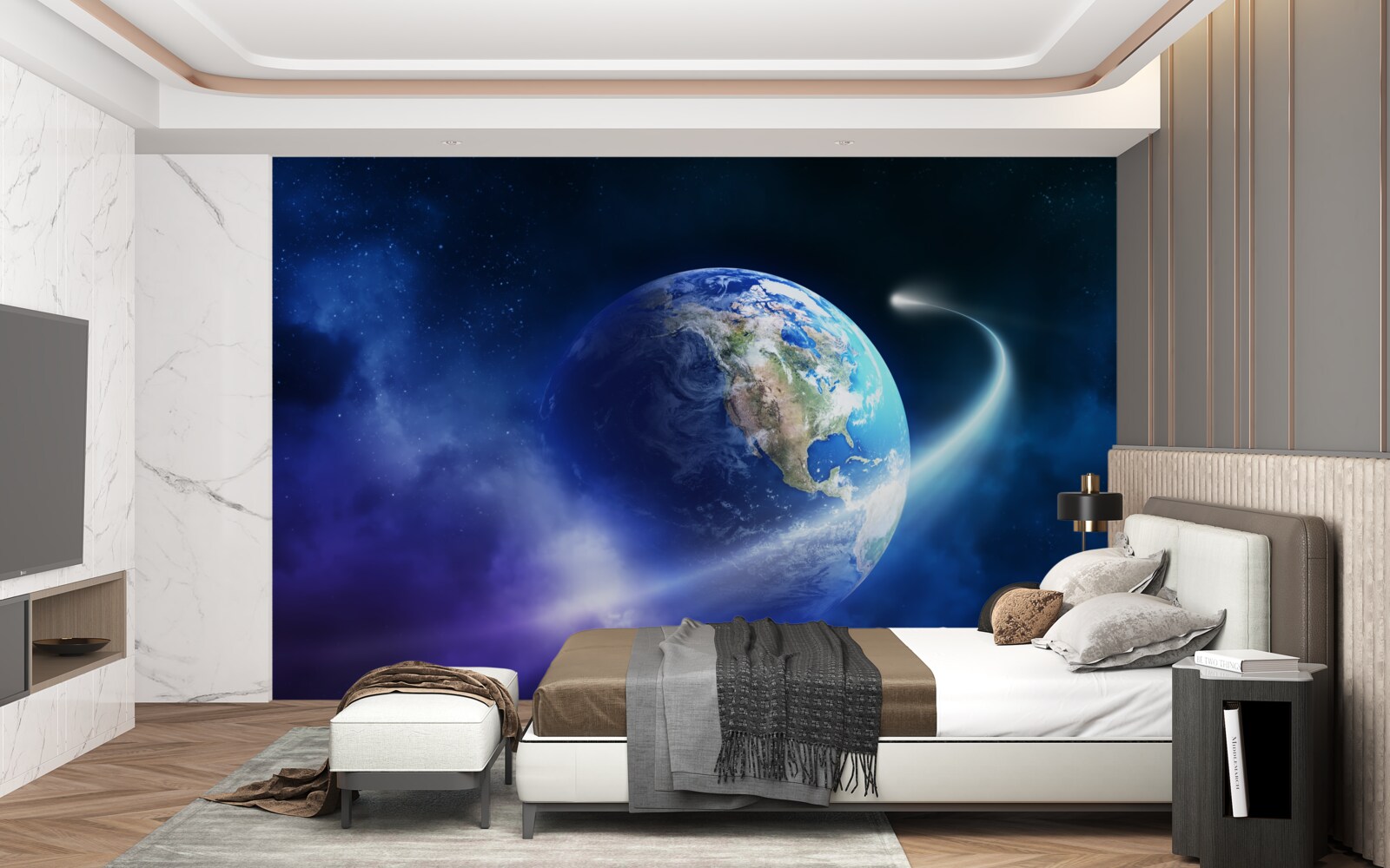 Papier peint la terre dans l'espace infini de l'univers