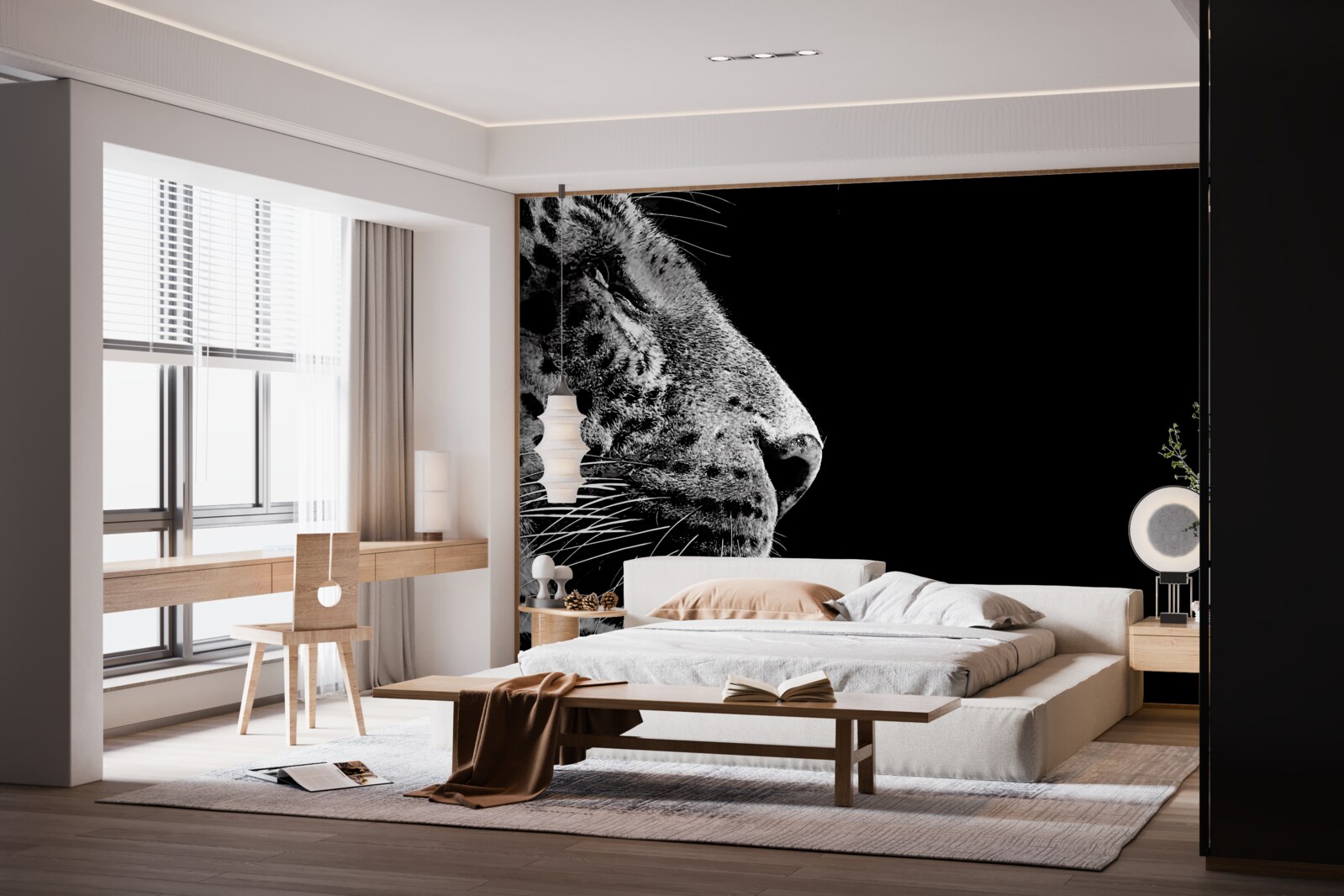 Papier peint jaguar en noir et blanc