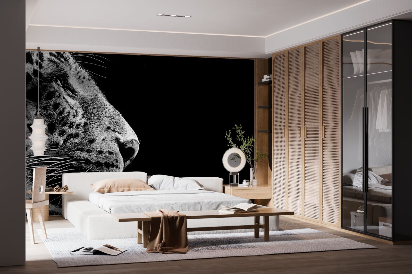 Papier peint jaguar en noir et blanc