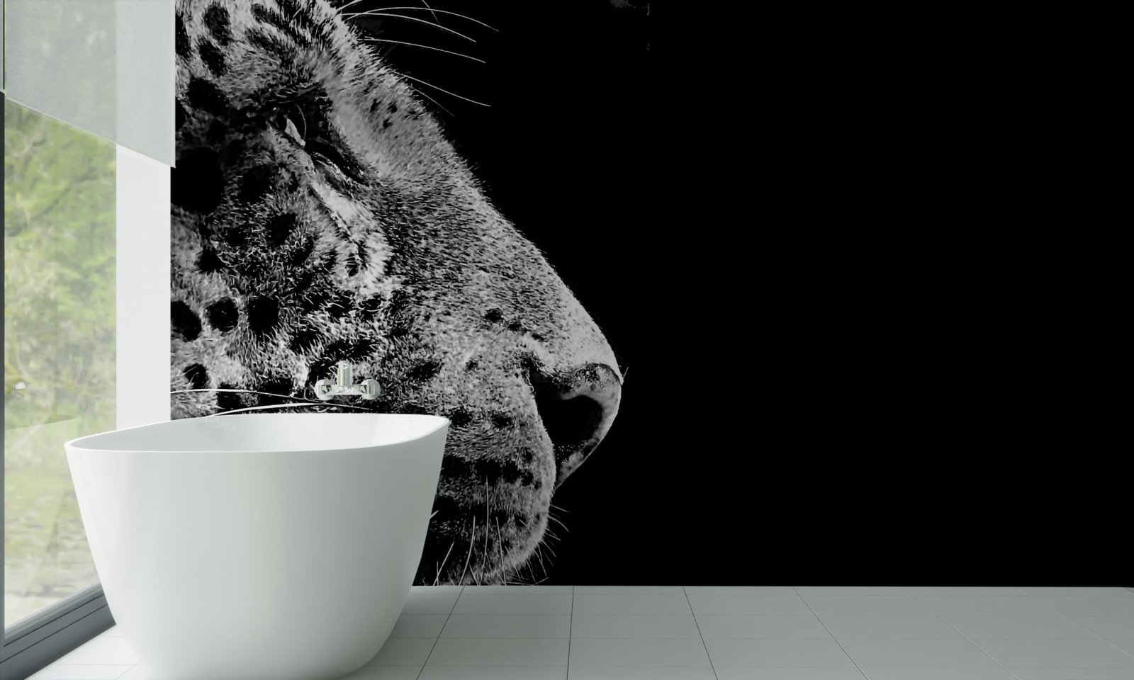 Papier peint jaguar en noir et blanc