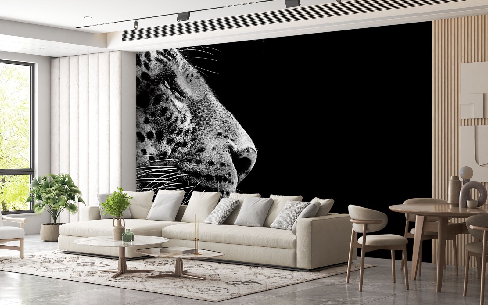 Papier peint jaguar en noir et blanc