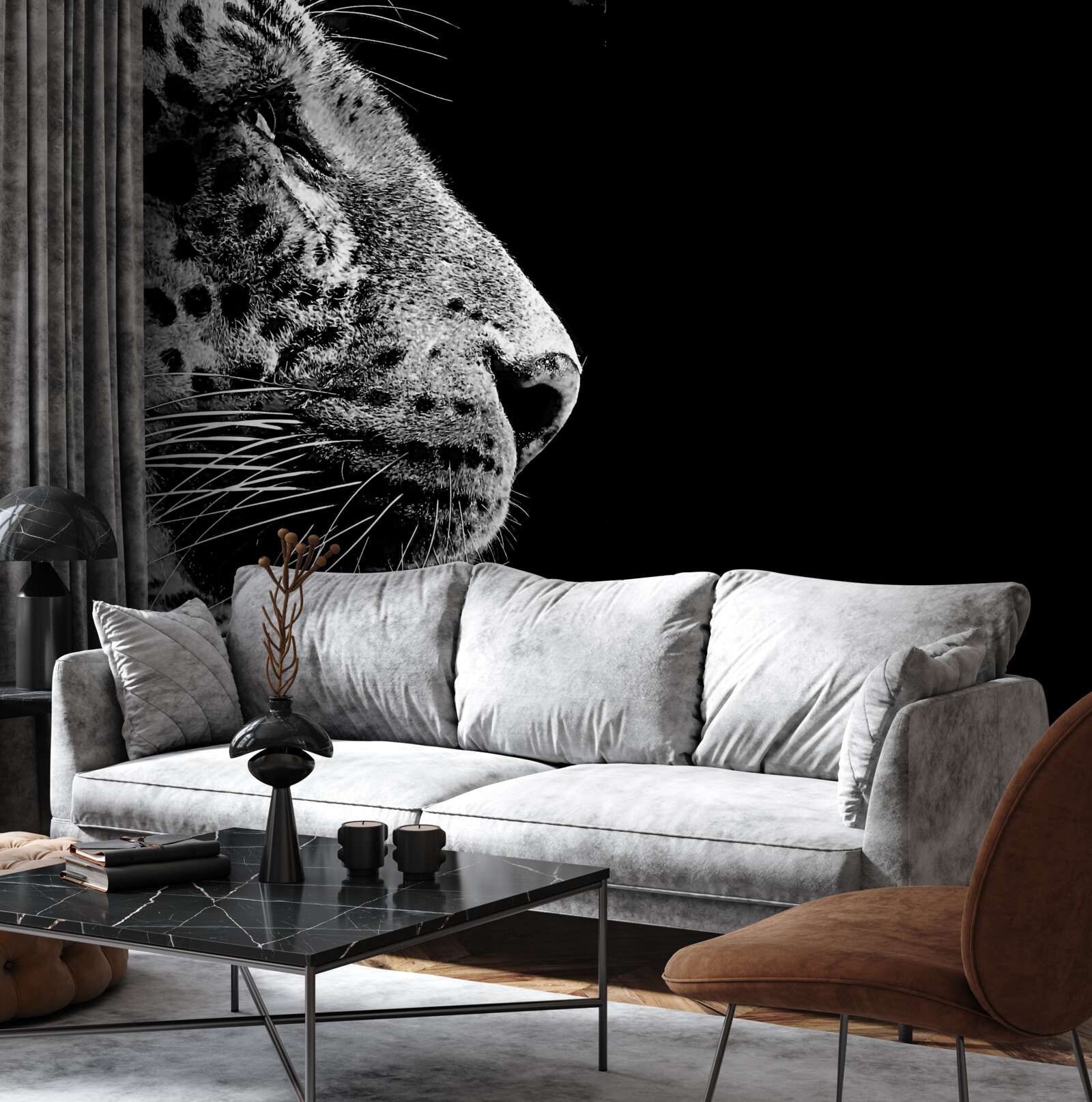 Papier peint jaguar en noir et blanc