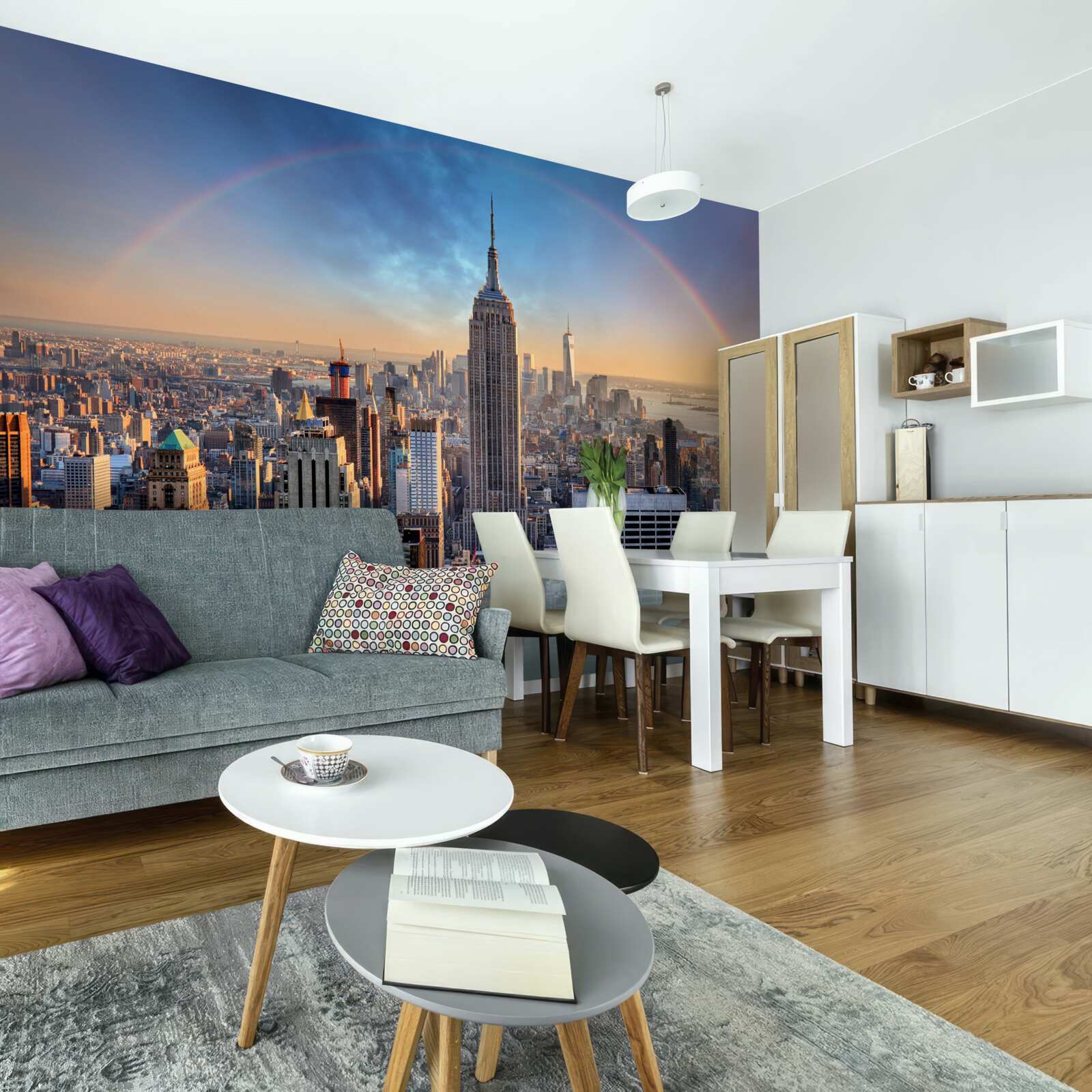 Papier peint new york sous l'arc-en-ciel