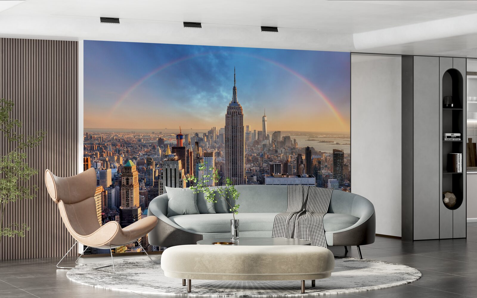 Papier peint new york sous l'arc-en-ciel