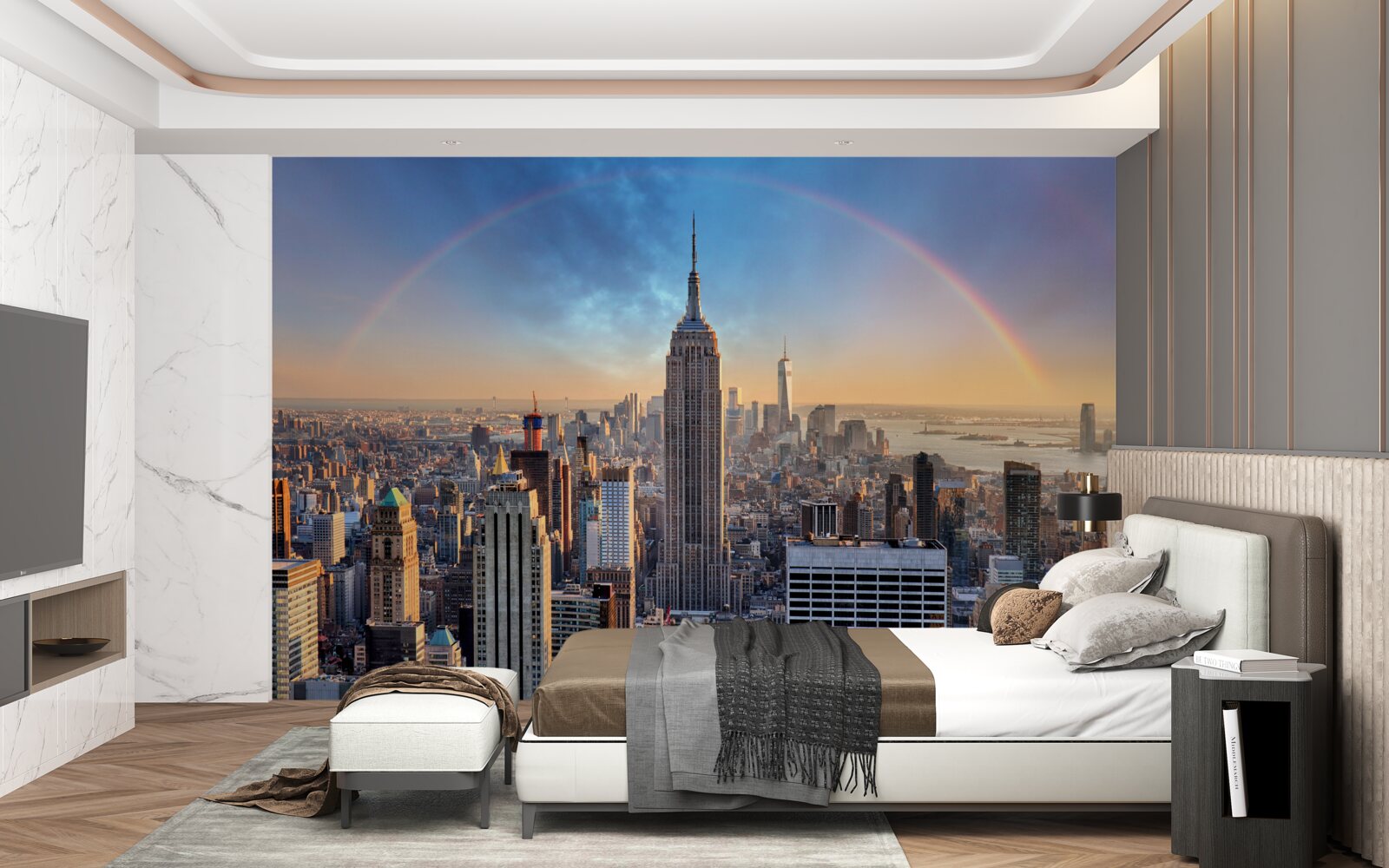 Papier peint new york sous l'arc-en-ciel