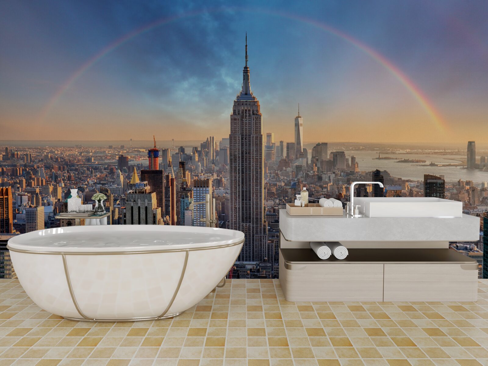 Papier peint new york sous l'arc-en-ciel
