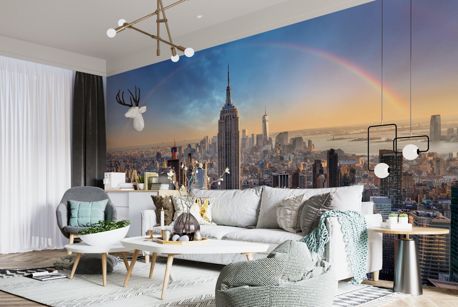 Papier peint new york sous l'arc-en-ciel