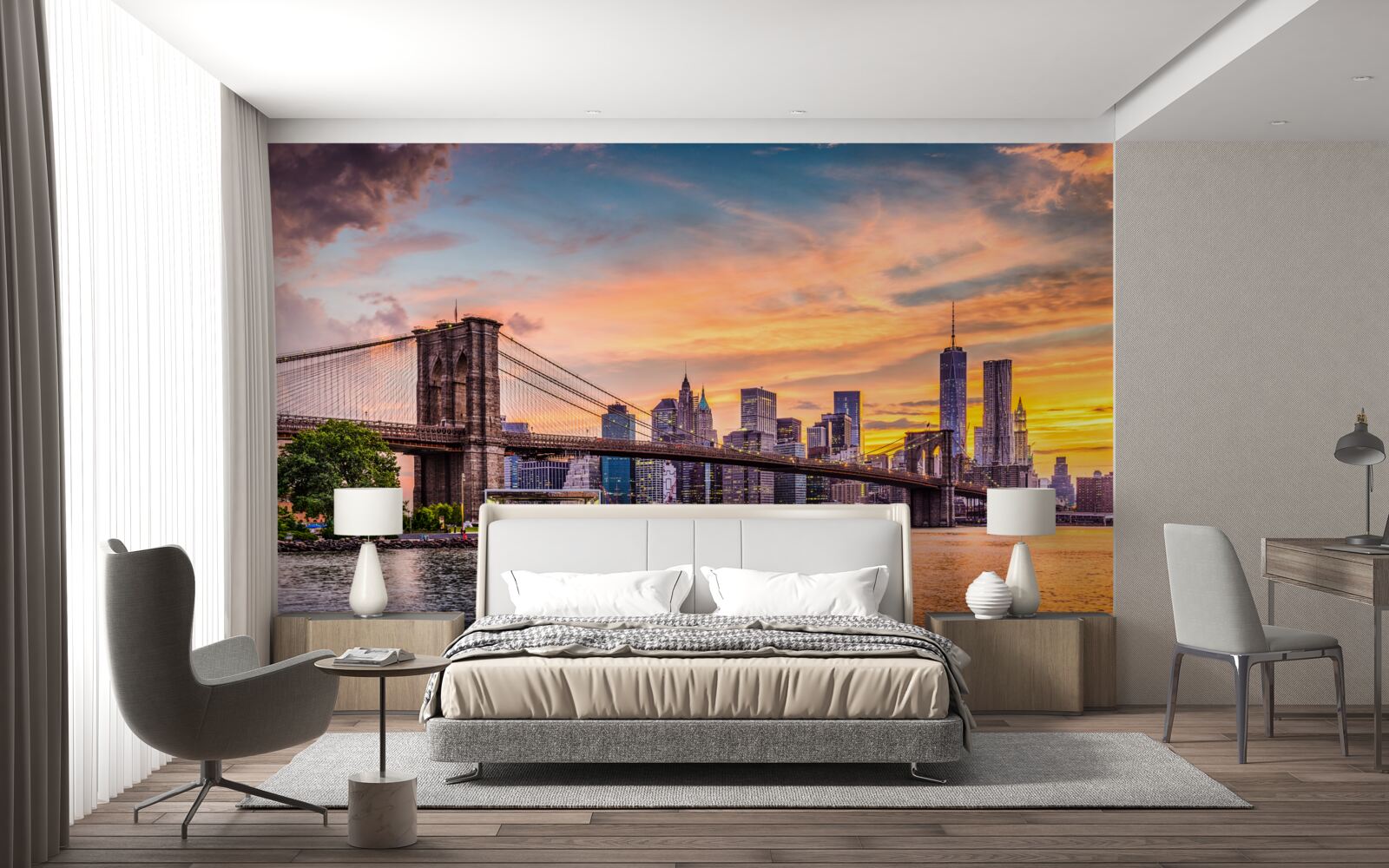 Papier peint Aube sur le pont de Brooklyn