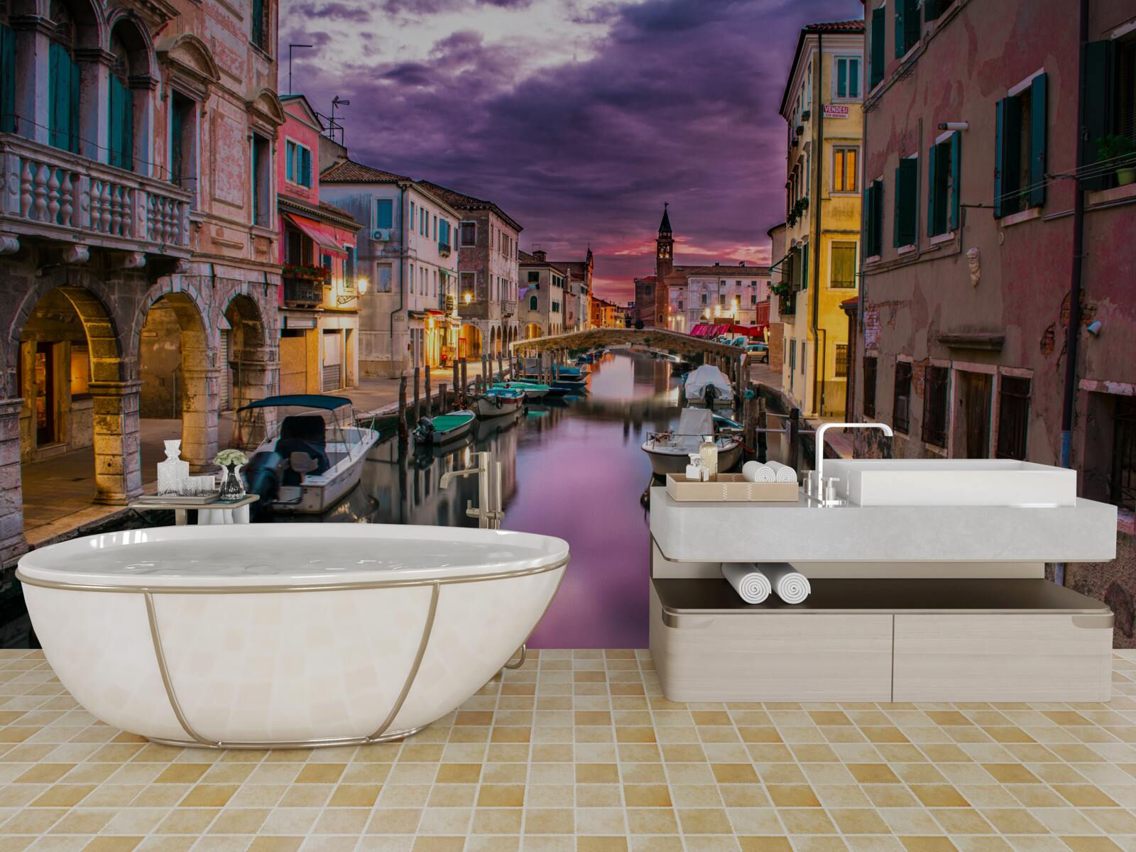 Papier peint rue de venise le soir