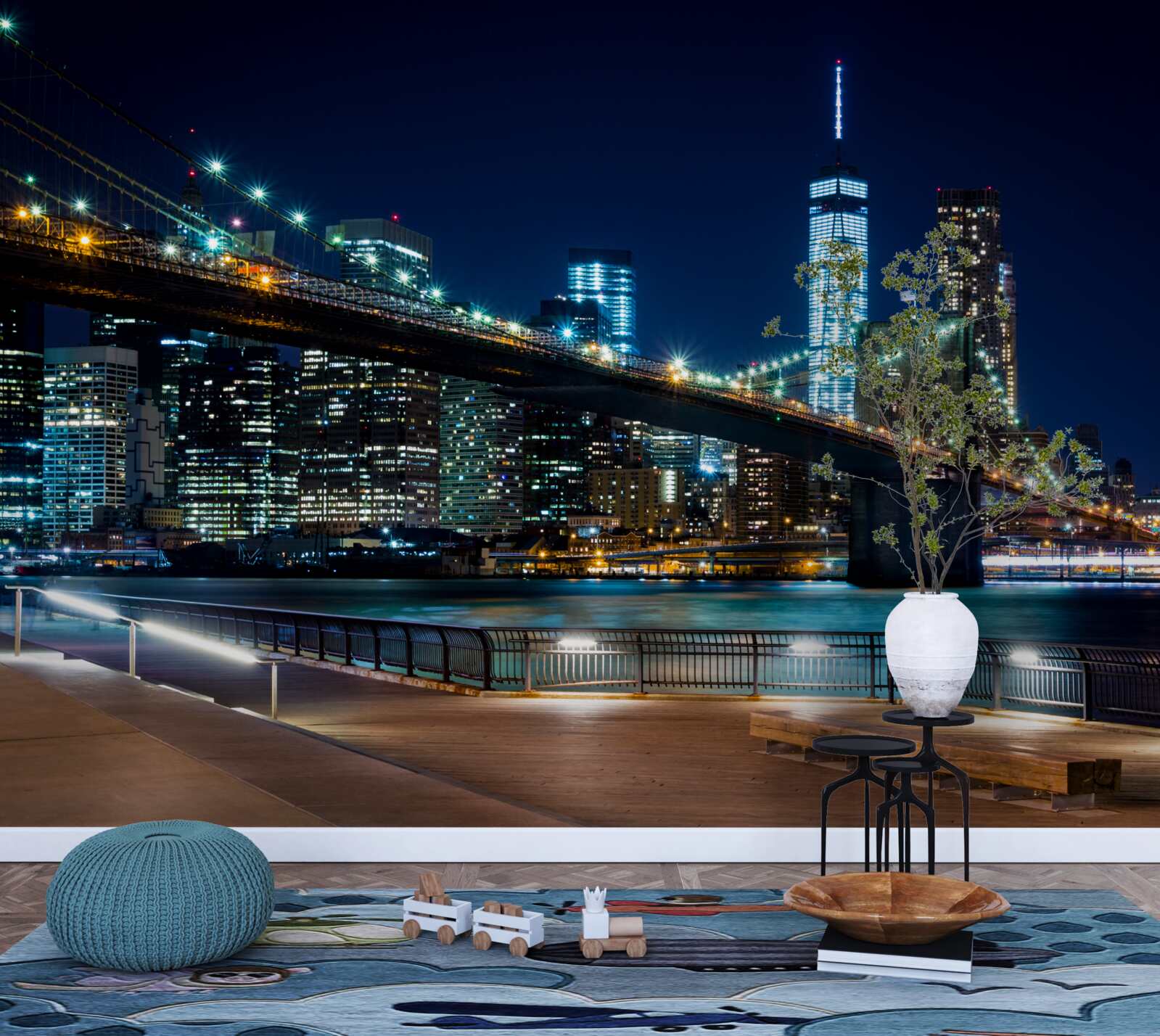 Papier peint pont de new york : zones de connexion de nuit