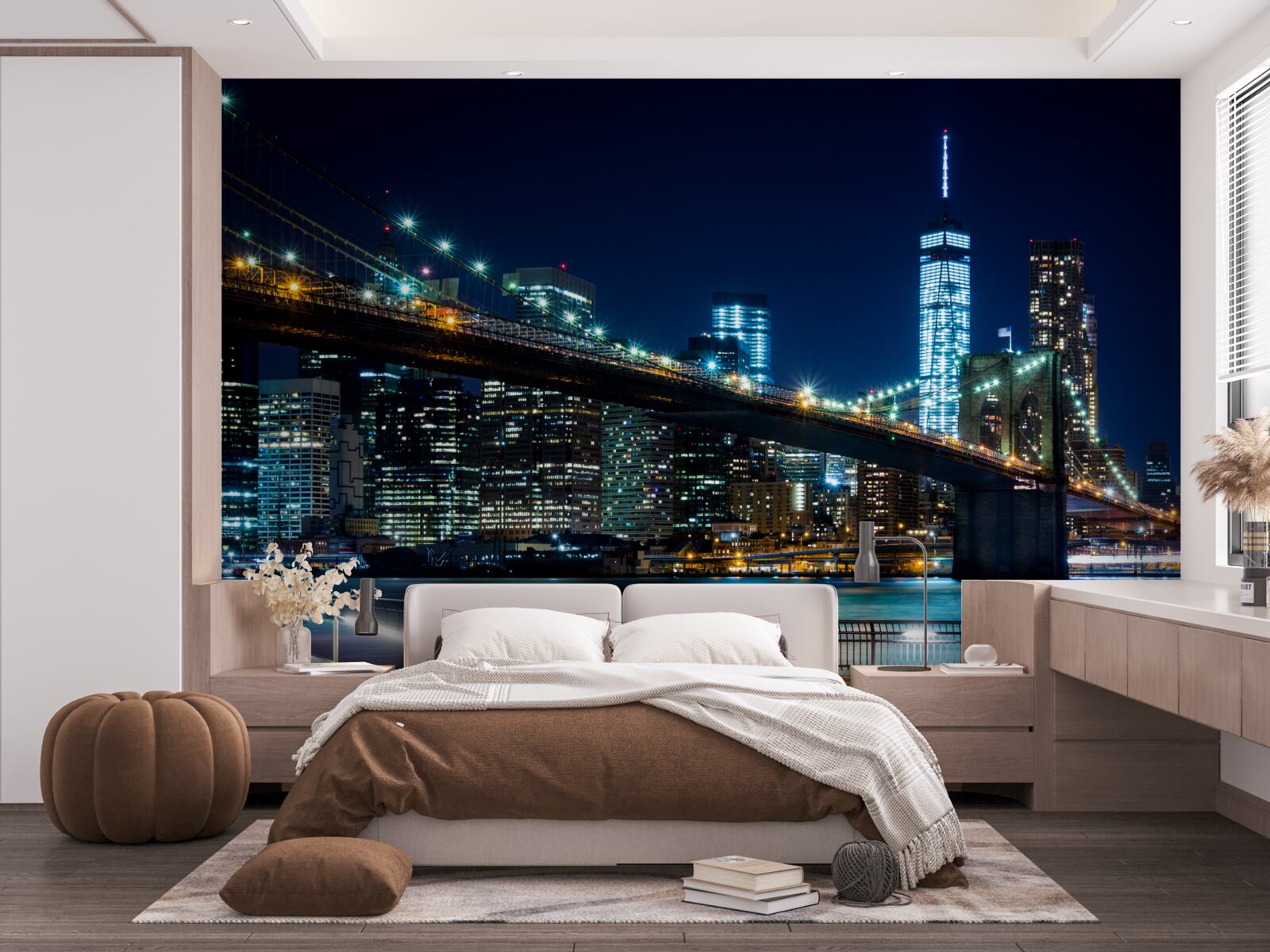 Papier peint pont de new york : zones de connexion de nuit