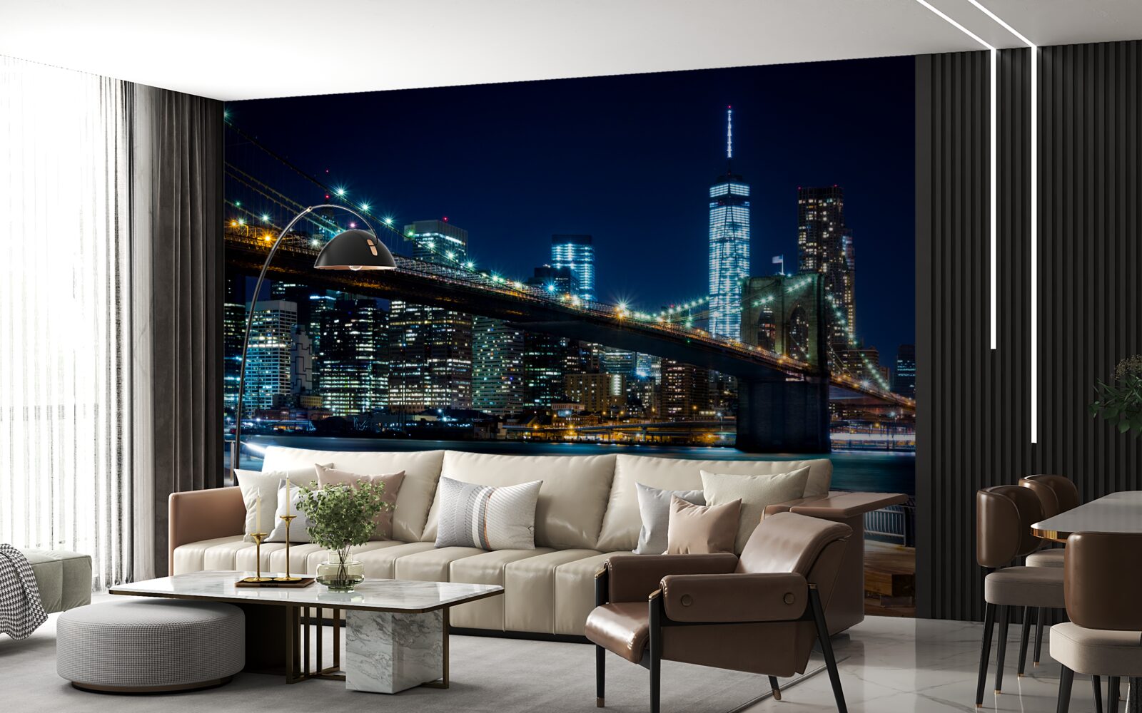 Papier peint pont de new york : zones de connexion de nuit