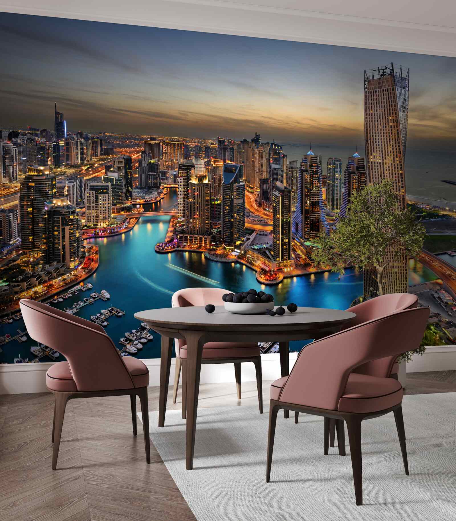 Papier peint horizon des bâtiments du soir à dubai