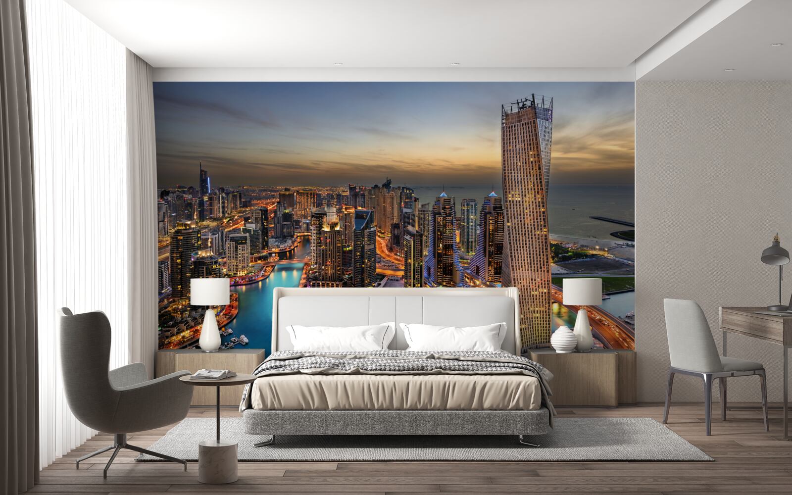 Papier peint horizon des bâtiments du soir à dubai
