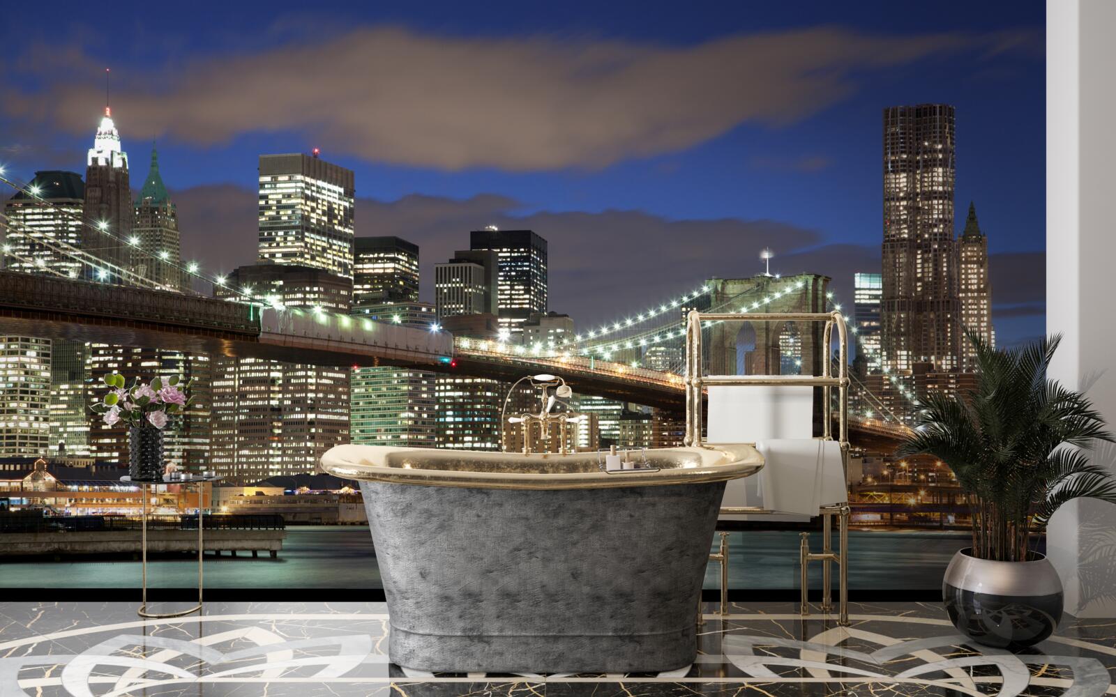 Papier peint le pont de brooklyn est baigné de lumière