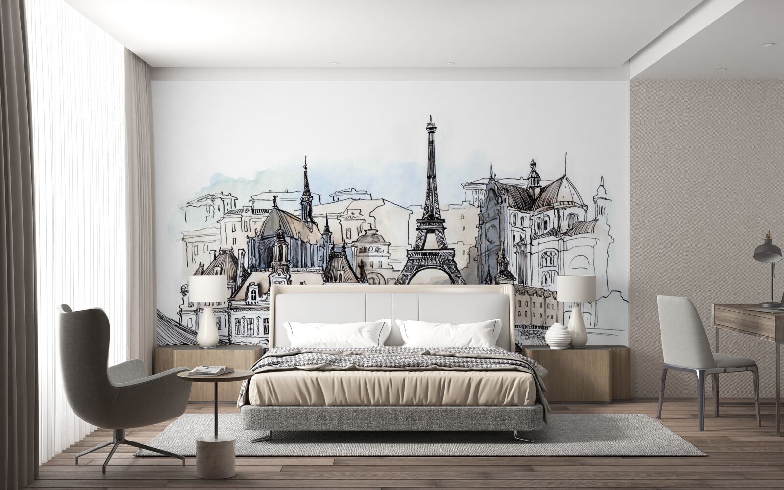 Papier peint Paysages parisiens reproduits à l'aquarelle