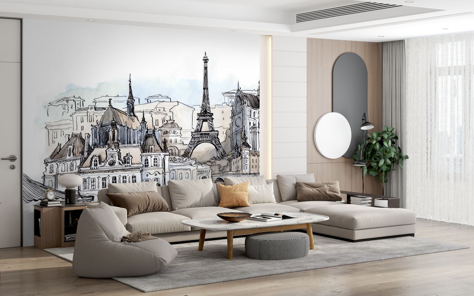 Papier peint Paysages parisiens reproduits à l'aquarelle