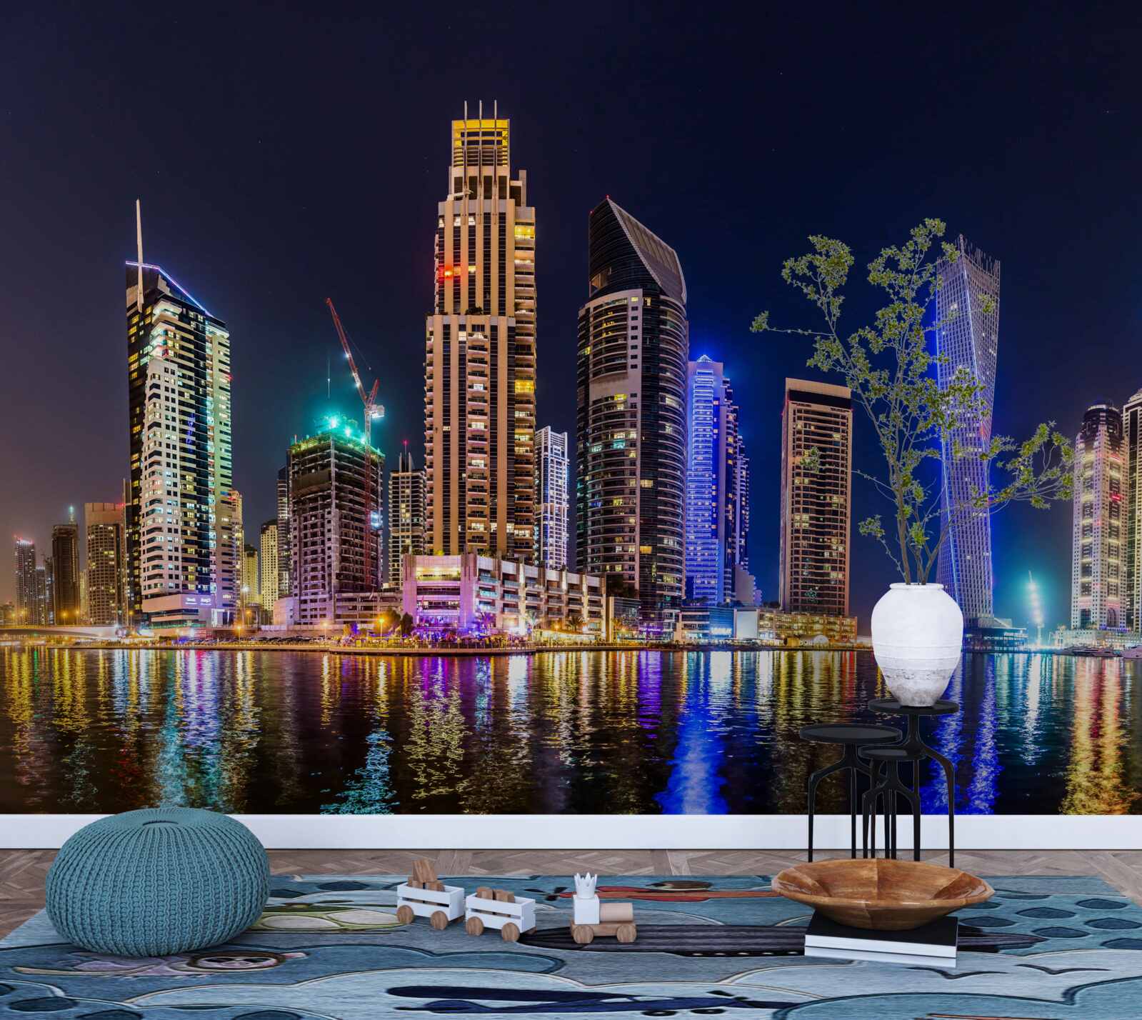 Papier peint une rue nocturne fascinante à dubai