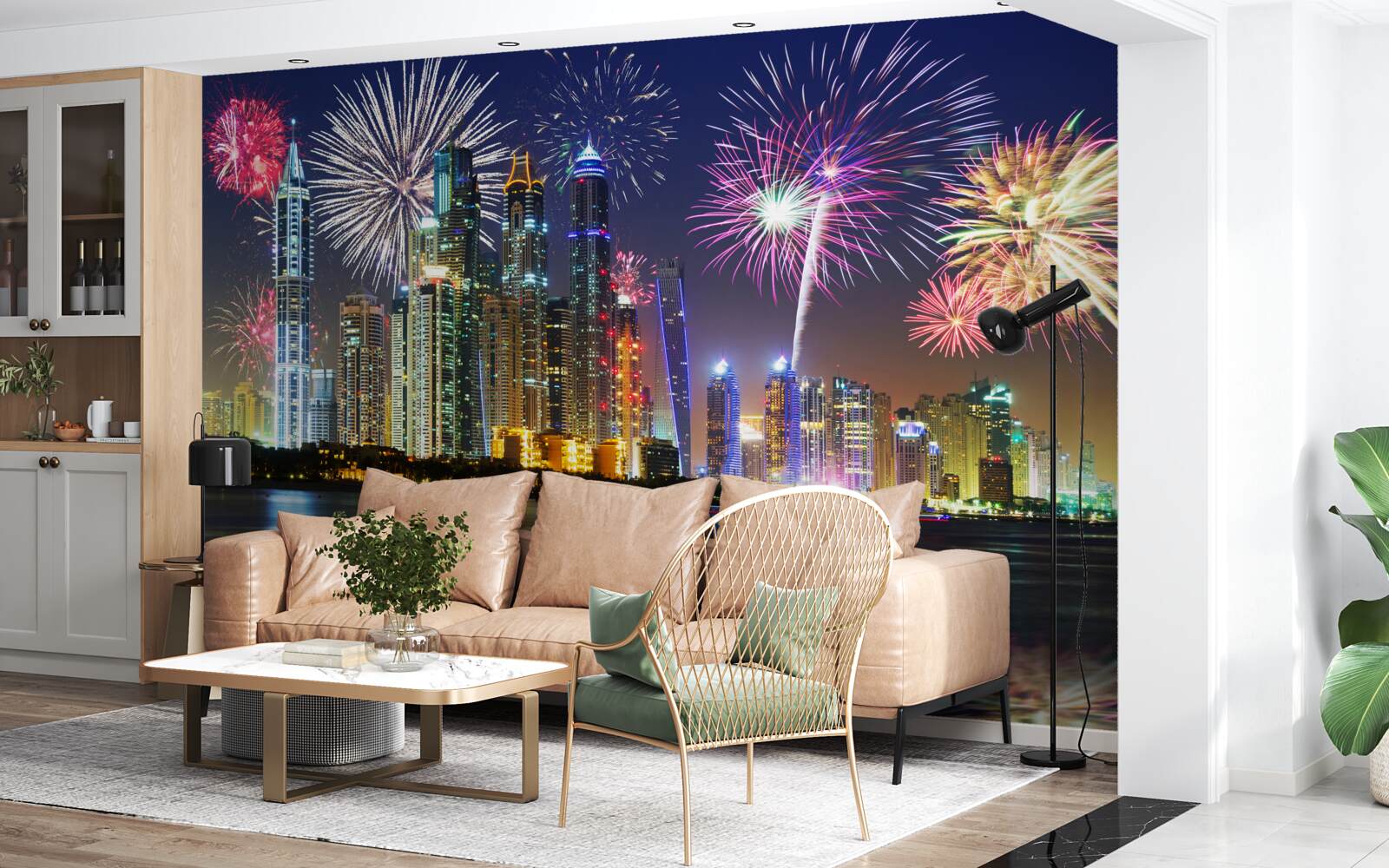 Papier peint feux d'artifice lumineux dans le ciel de la ville