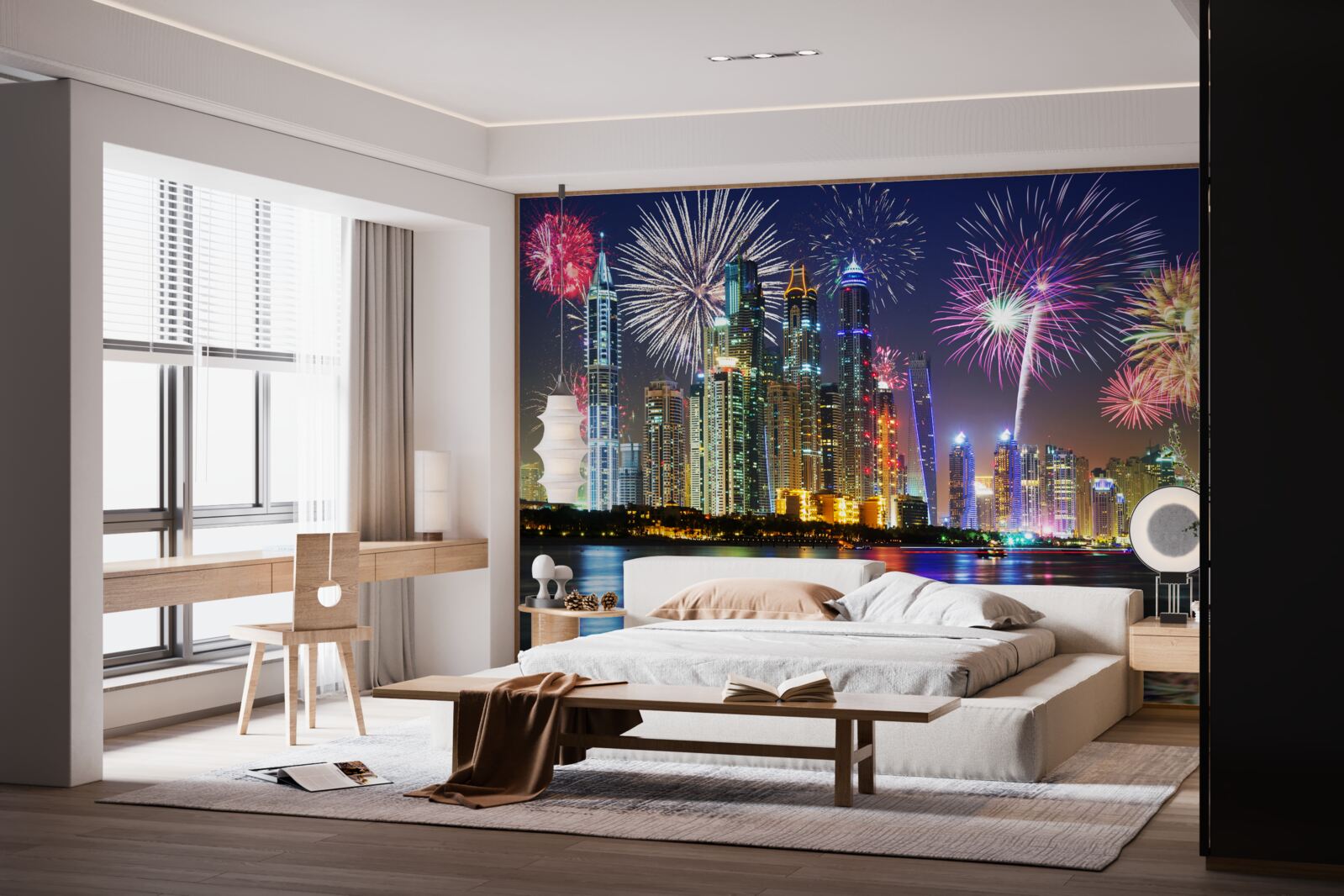 Papier peint feux d'artifice lumineux dans le ciel de la ville