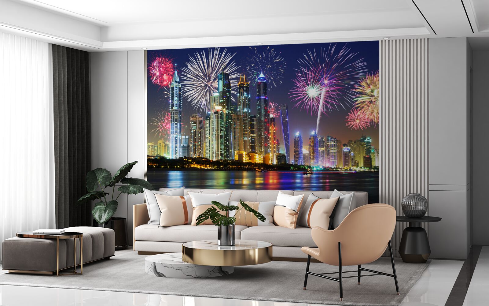 Papier peint feux d'artifice lumineux dans le ciel de la ville