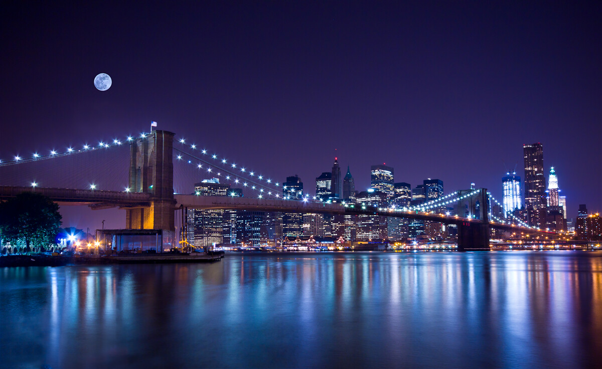 Papier peint la beauté nocturne du pont de brooklyn