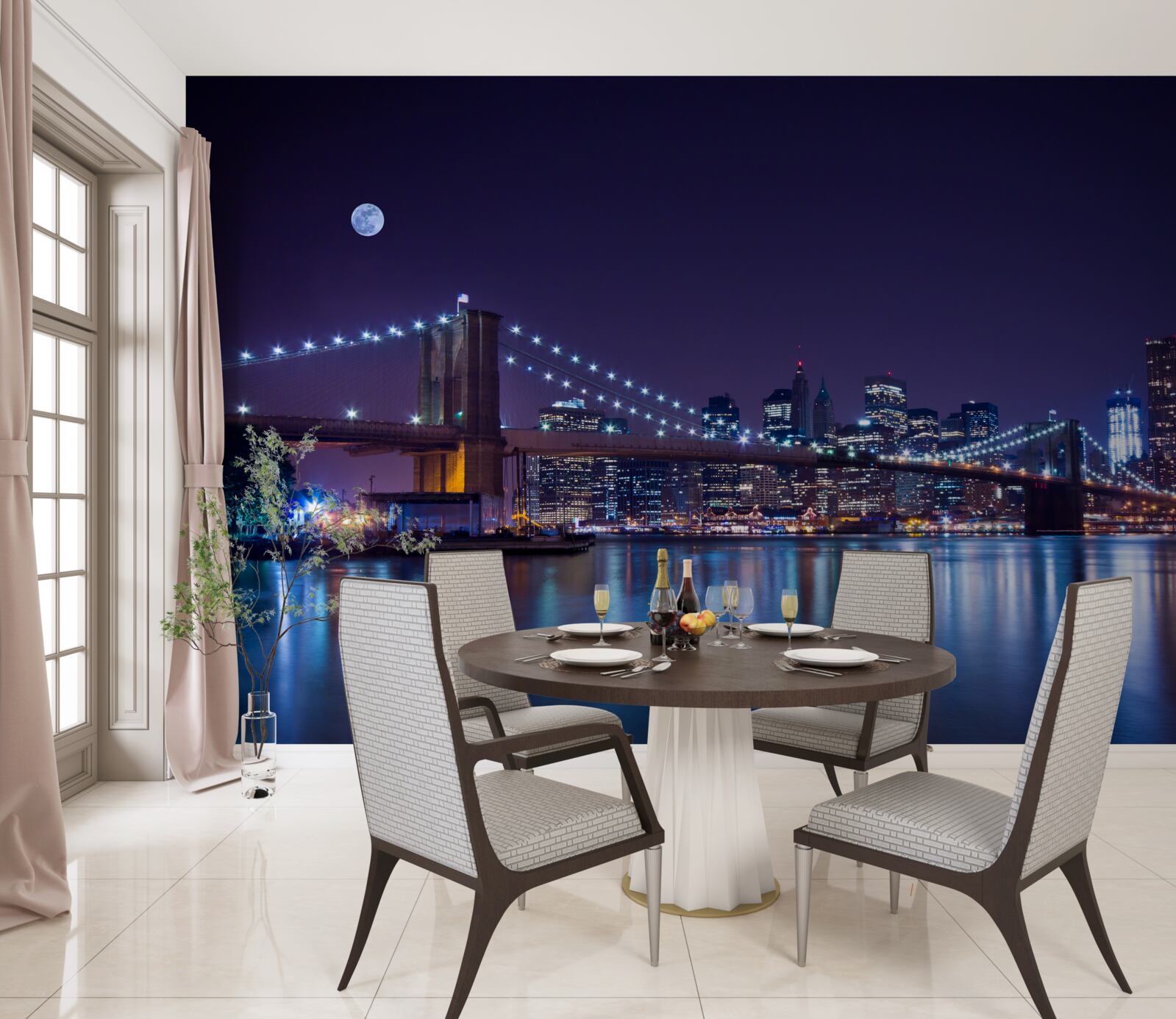 Papier peint la beauté nocturne du pont de brooklyn
