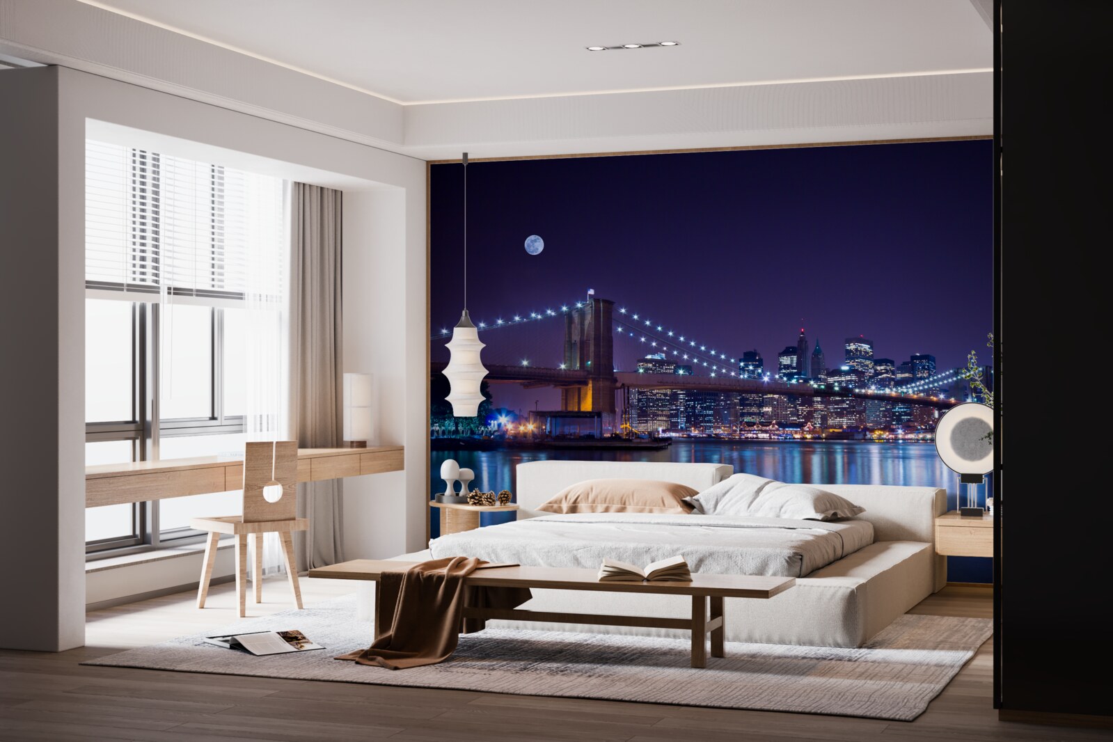 Papier peint la beauté nocturne du pont de brooklyn
