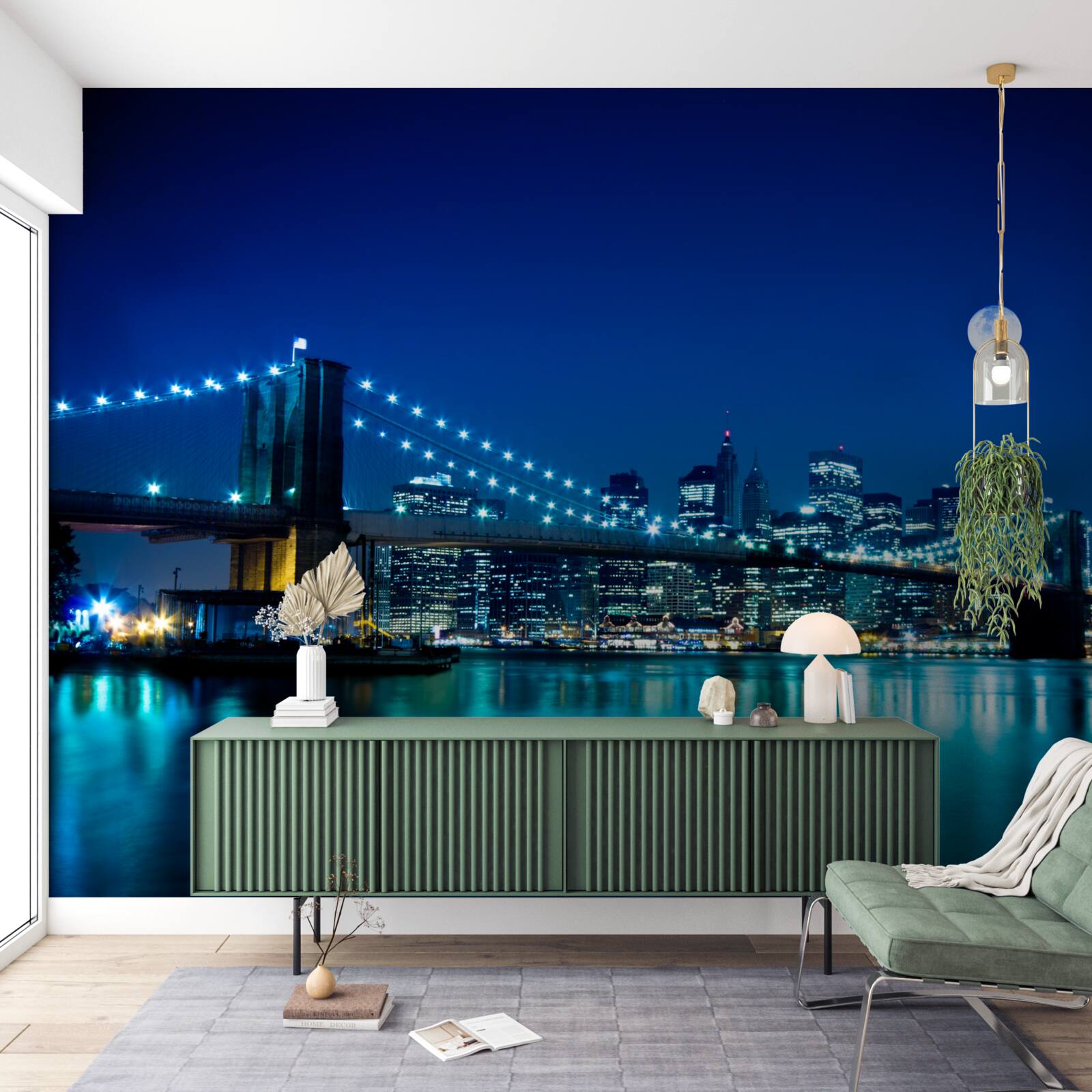Papier peint le pont de brooklyn illuminé de nuit