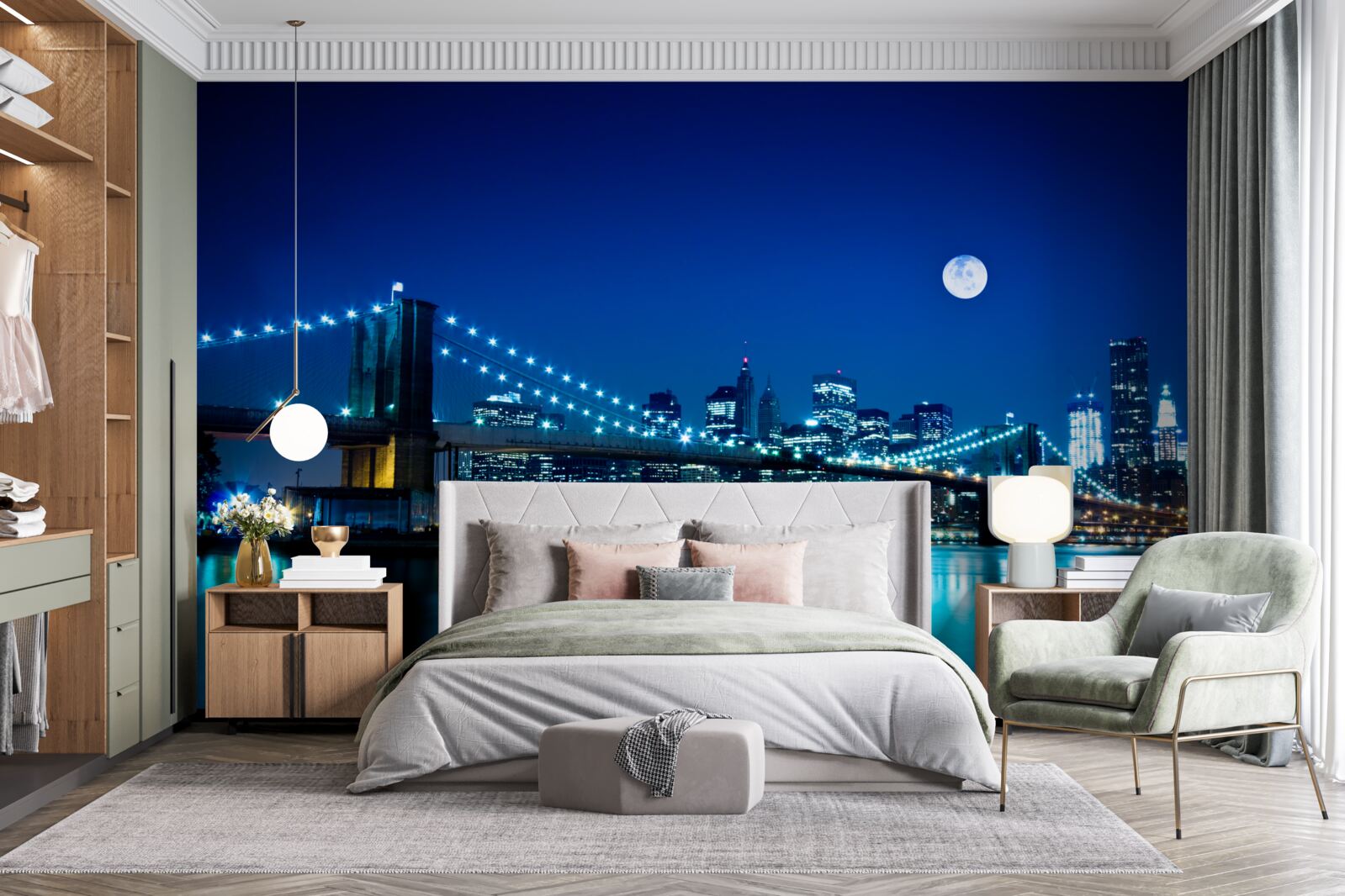 Papier peint le pont de brooklyn illuminé de nuit
