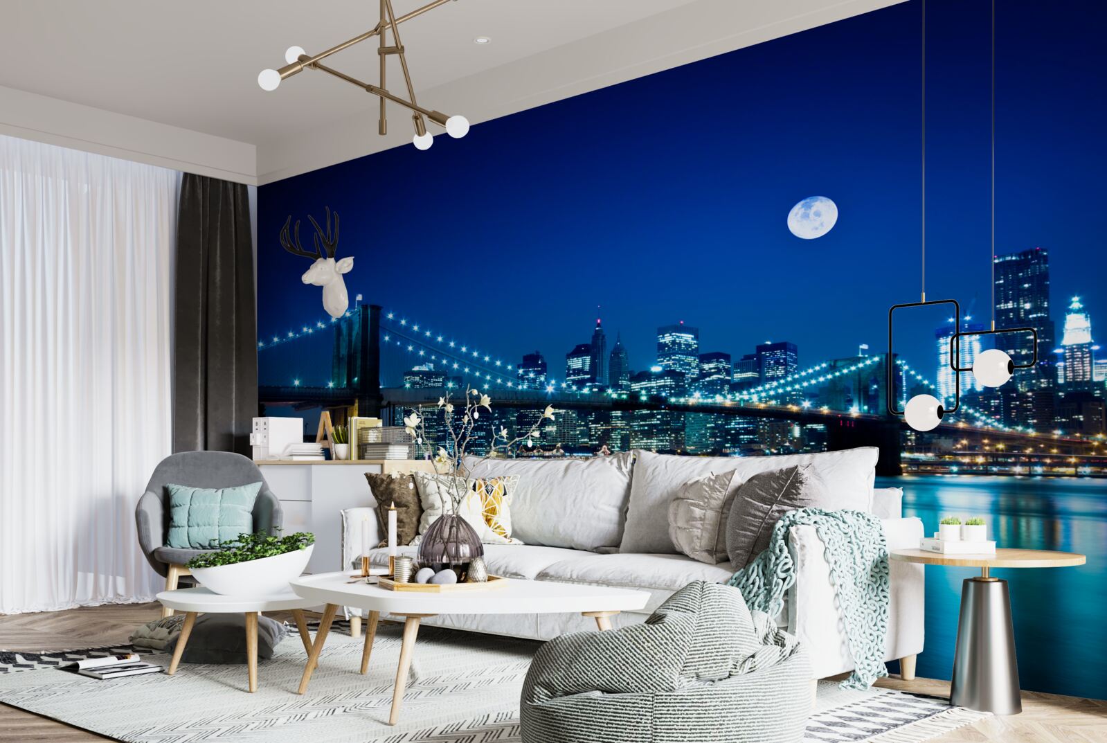Papier peint le pont de brooklyn illuminé de nuit