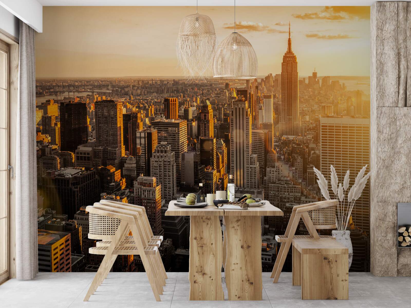 Papier peint gratte-ciel de new york dans la lumière du soleil couchant