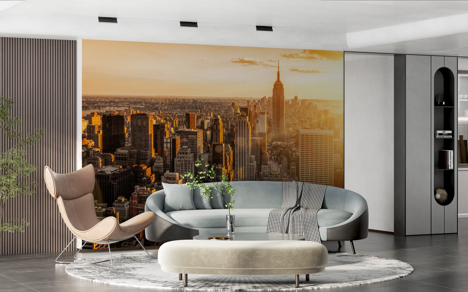 Papier peint gratte-ciel de new york dans la lumière du soleil couchant