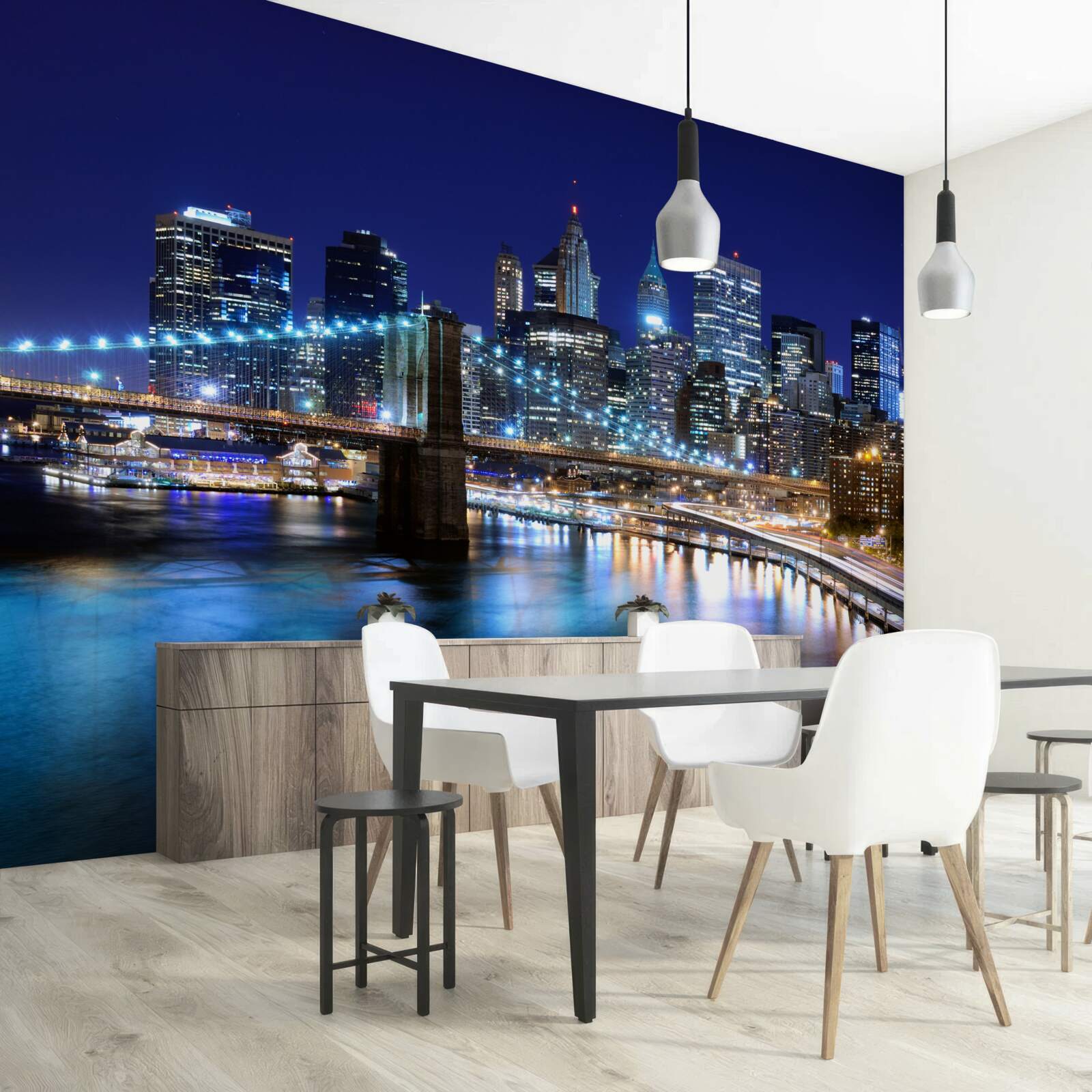Papier peint pont de brooklyn à new york sous les lumières de la nuit