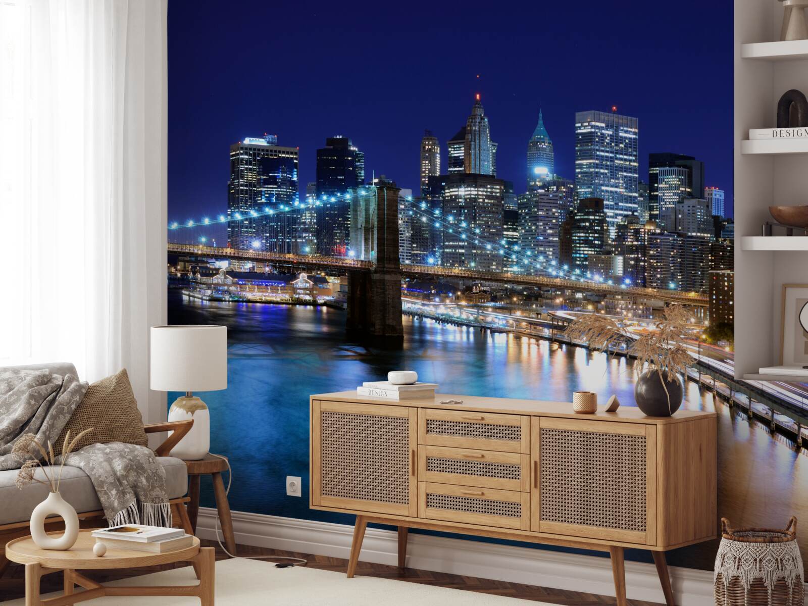 Papier peint pont de brooklyn à new york sous les lumières de la nuit