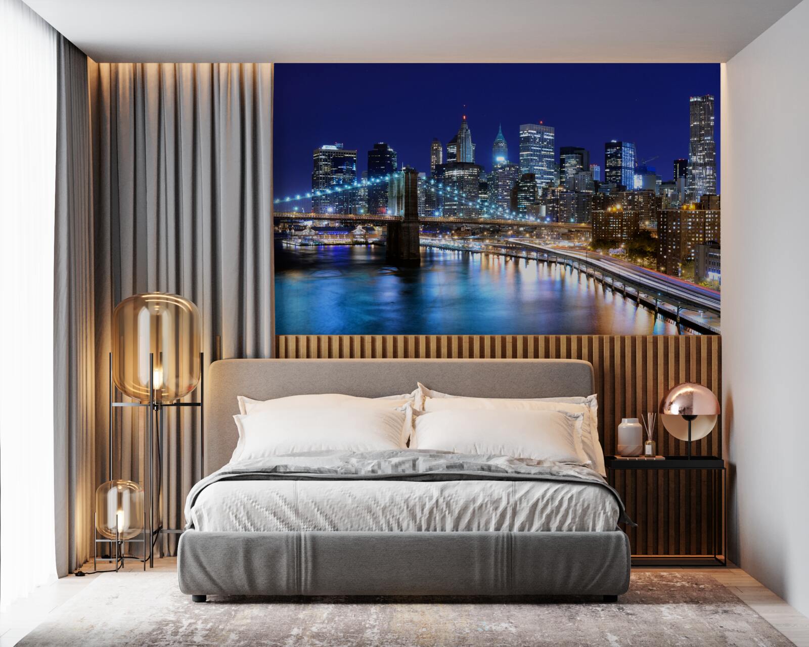 Papier peint pont de brooklyn à new york sous les lumières de la nuit
