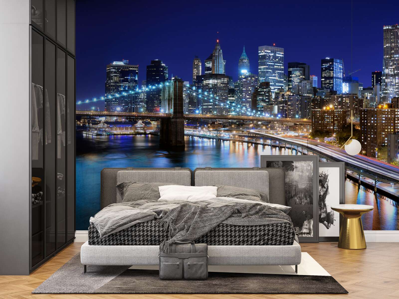 Papier peint pont de brooklyn à new york sous les lumières de la nuit